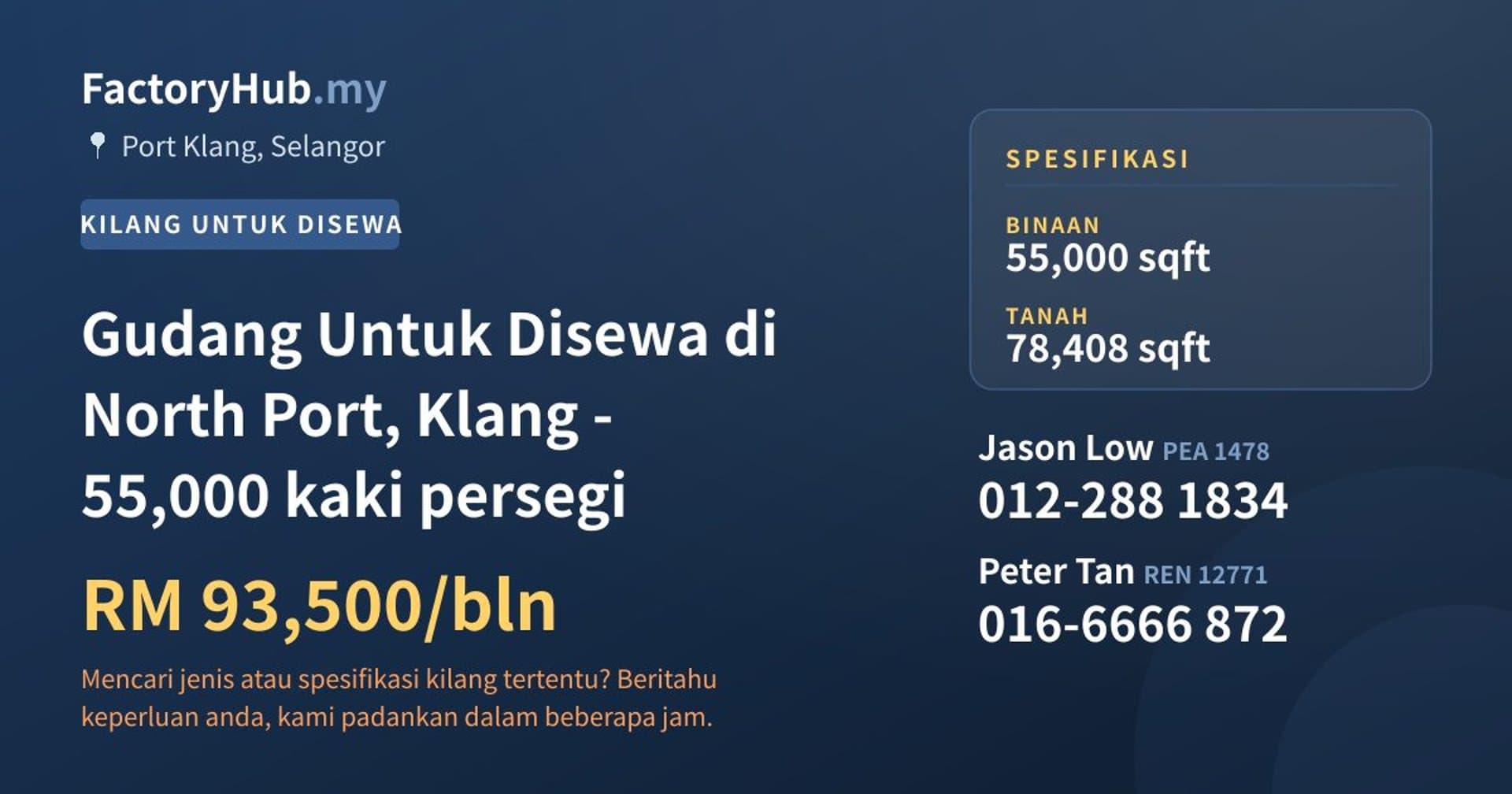 Gudang Untuk Disewa di North Port, Klang - 55,000 kaki persegi · Imej hartanah 1/2