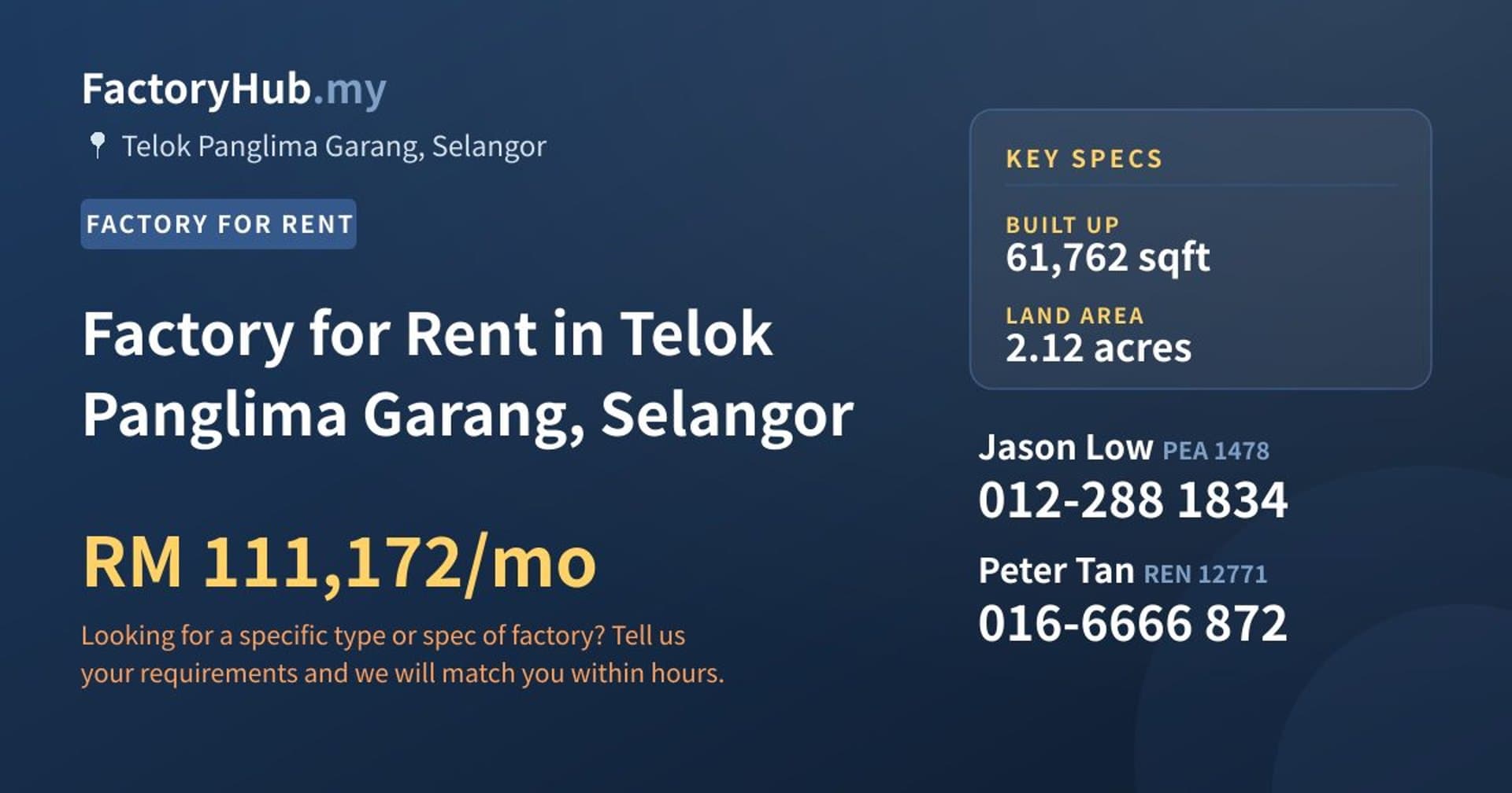 Factory for Rent in Telok Panglima Garang, Selangor - Property image 1 of 2