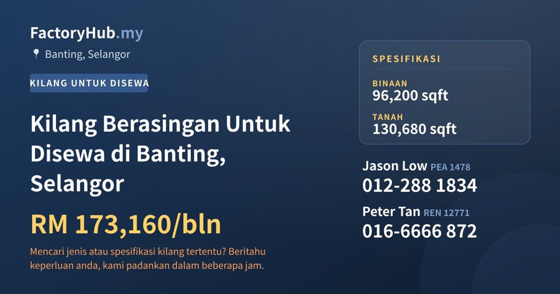 Kilang Berasingan Untuk Disewa di Banting, Selangor · Imej hartanah 1/2