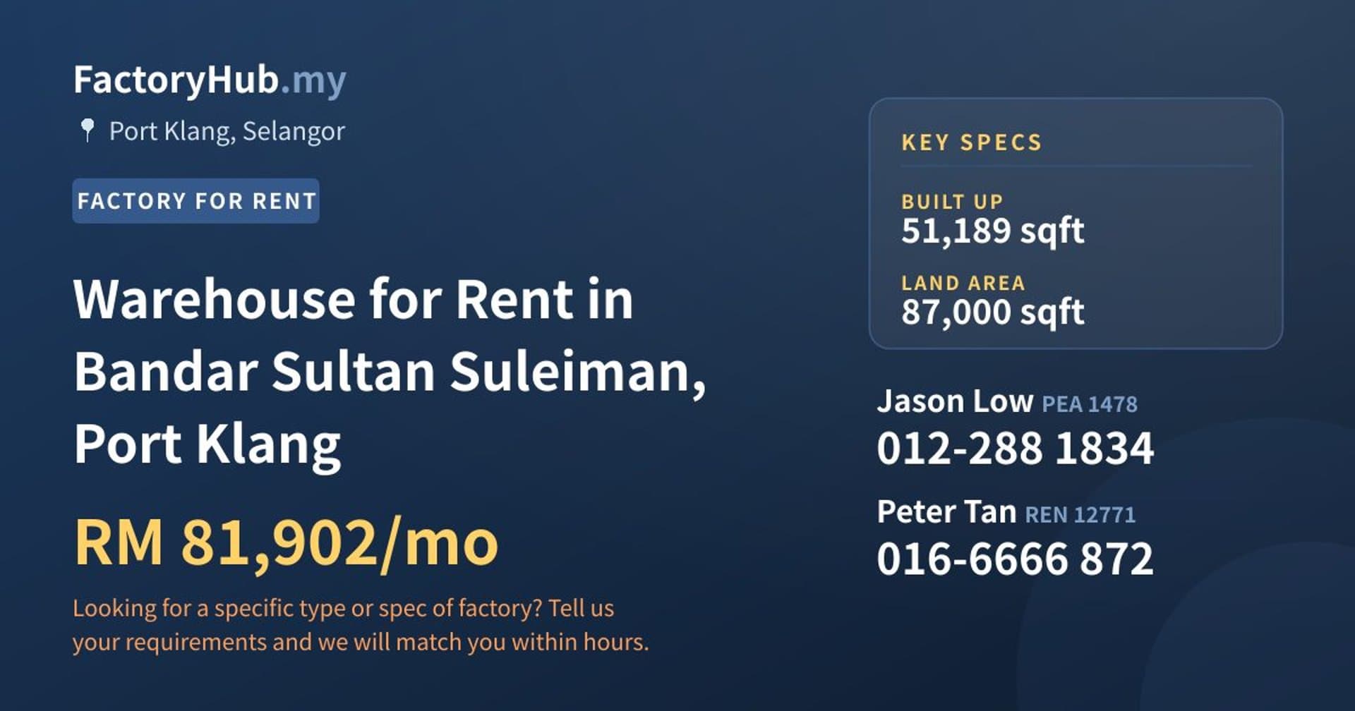 Warehouse for Rent in Bandar Sultan Suleiman, Port Klang - Property image 1 of 2