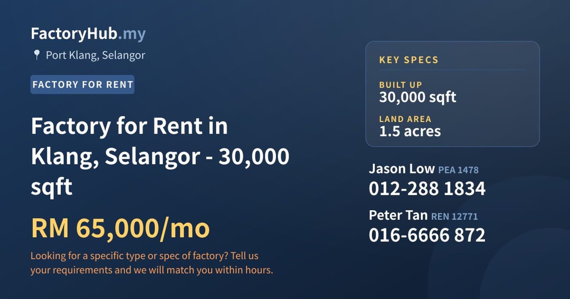 Factory for Rent in Klang, Selangor - 30,000 sqft - Property image 1 of 2