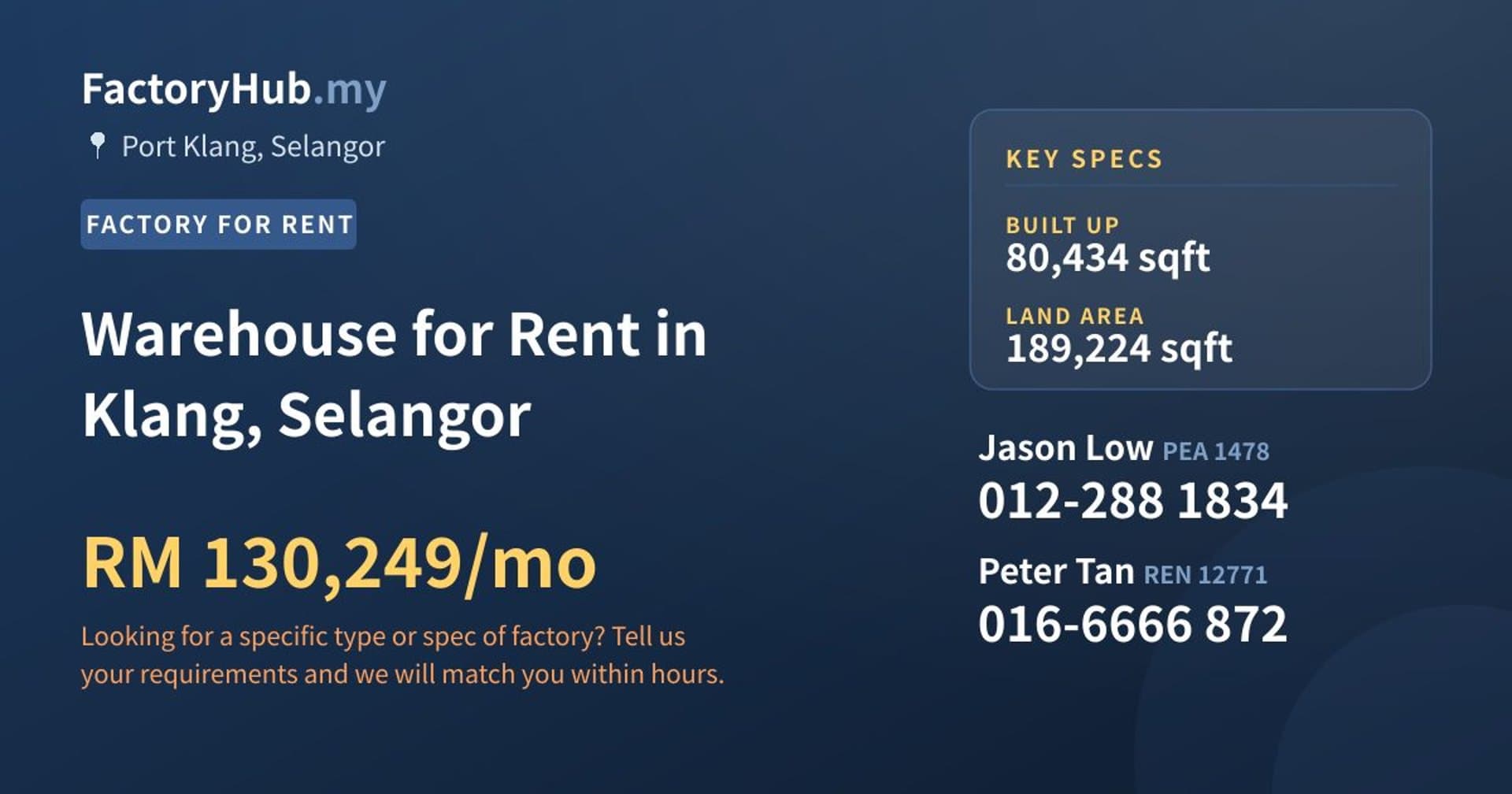 Warehouse for Rent in Klang, Selangor - Property image 1 of 2