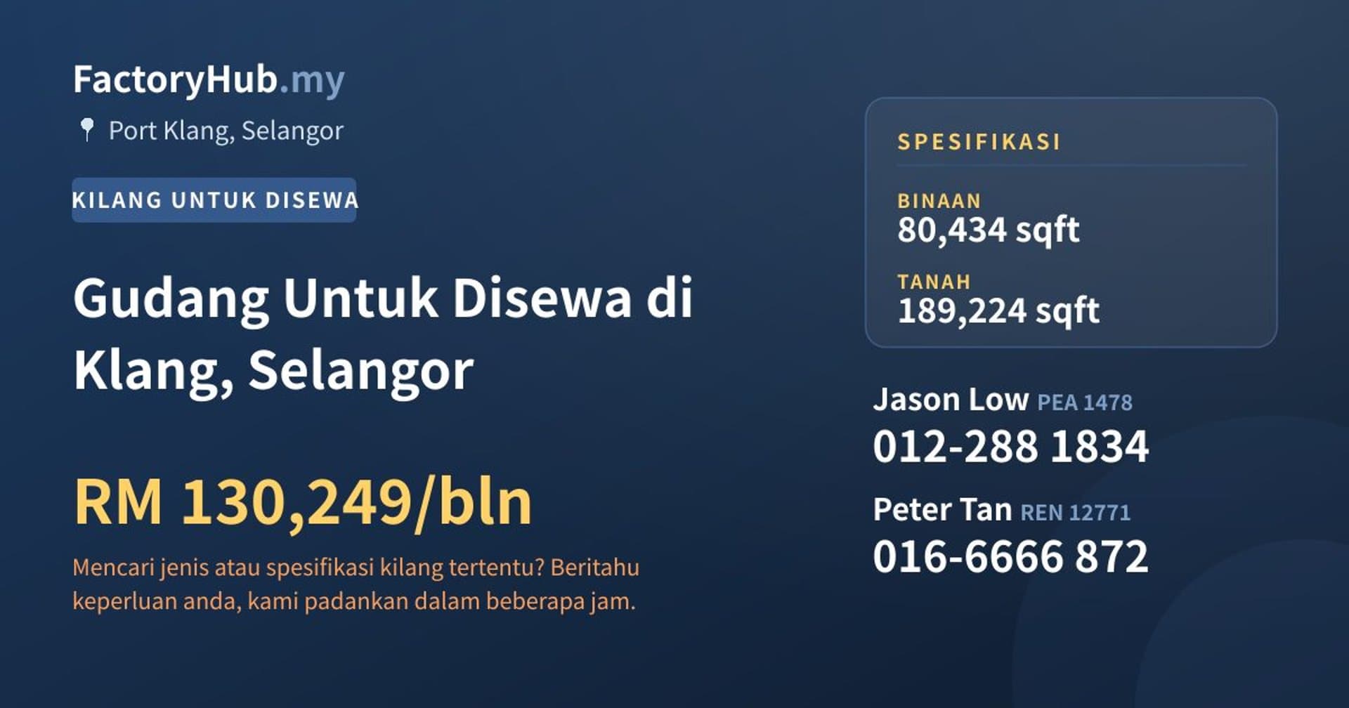 Gudang Untuk Disewa di Klang, Selangor · Imej hartanah 1/2