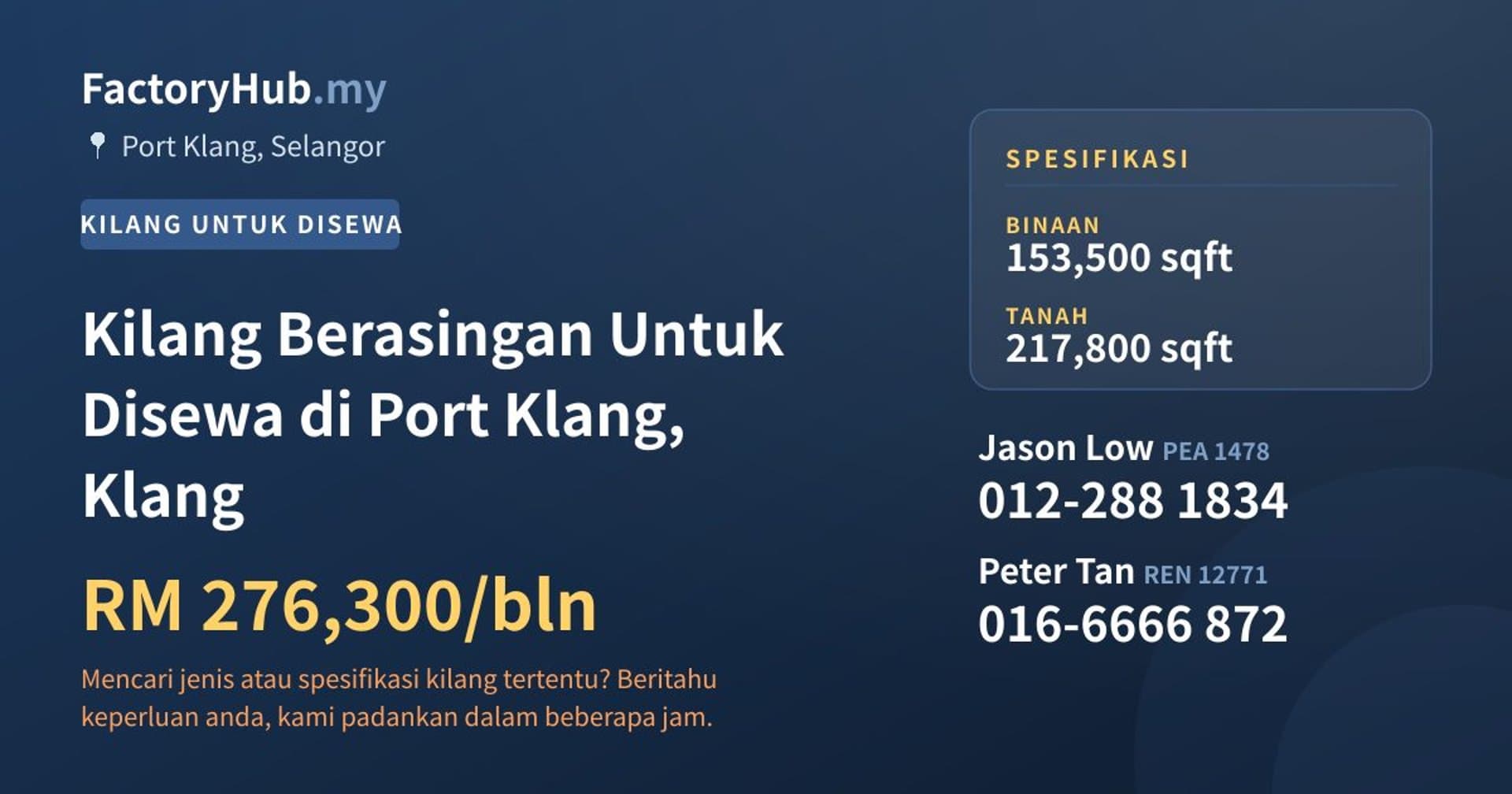Kilang Berasingan Untuk Disewa di Port Klang, Klang · Imej hartanah 1/2