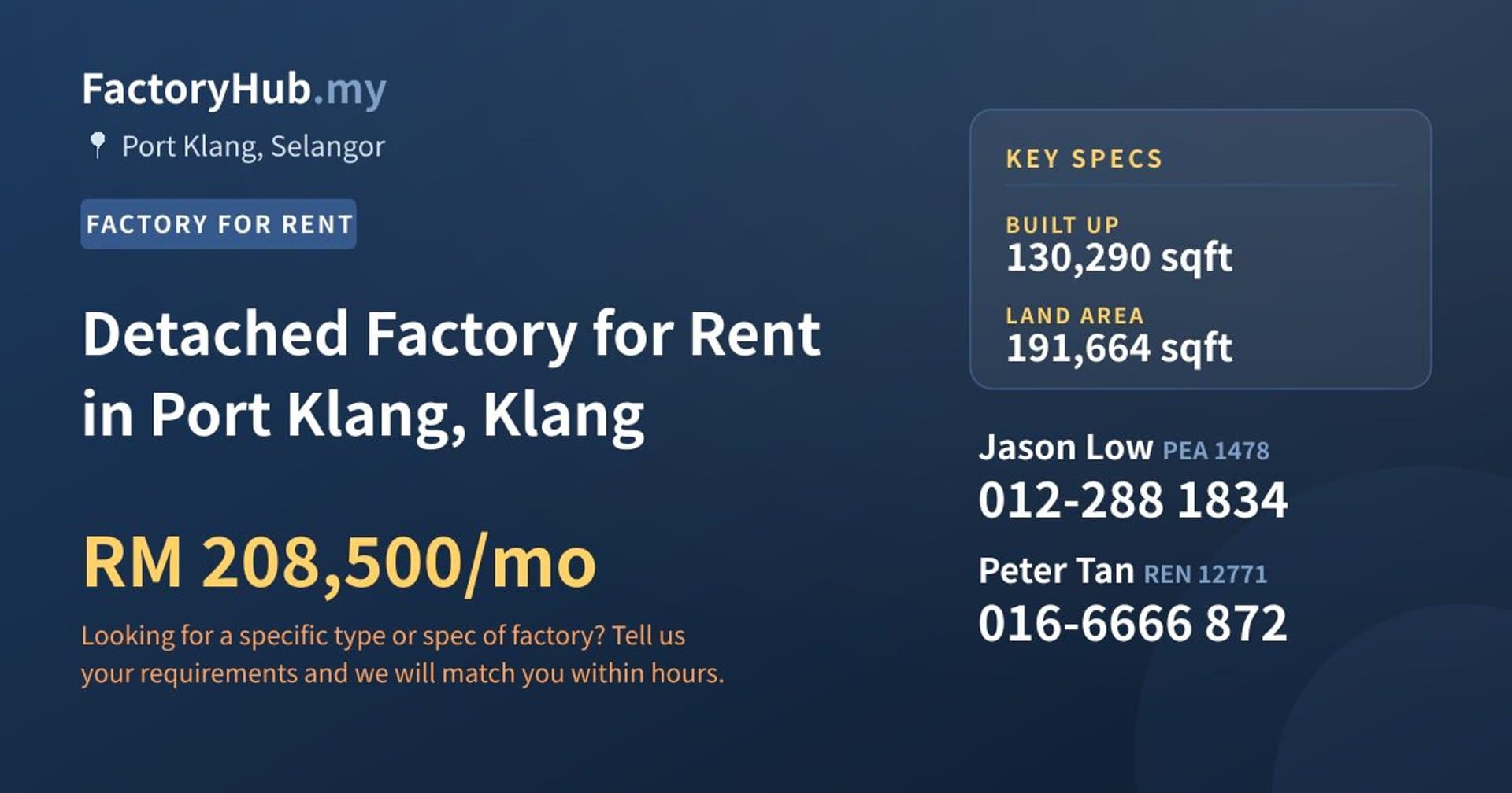 Detached Factory for Rent in Port Klang, Klang - Property image 1 of 2