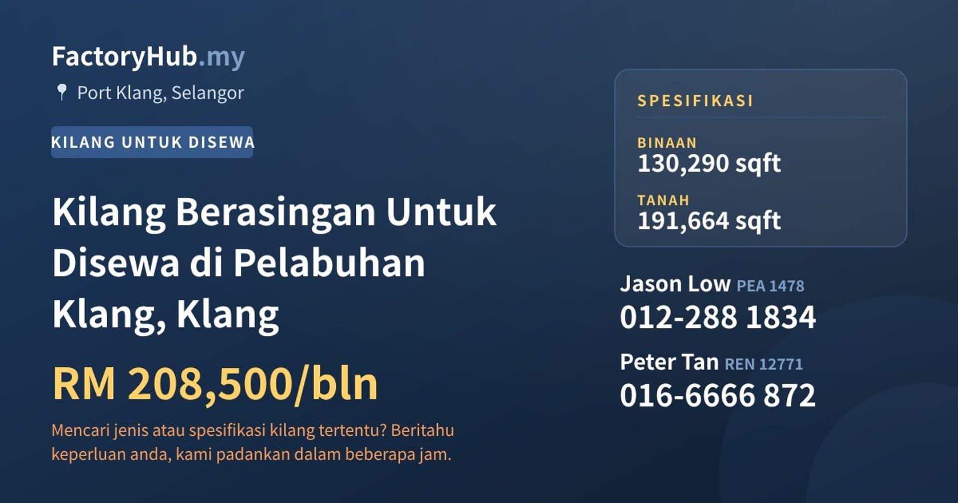 Kilang Berasingan Untuk Disewa di Pelabuhan Klang, Klang · Imej hartanah 1/2