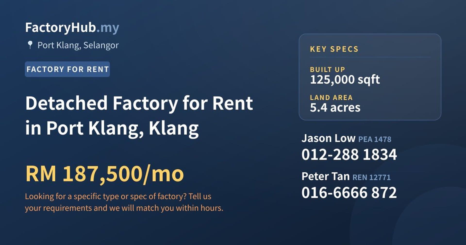 Detached Factory for Rent in Port Klang, Klang - Property image 1 of 2