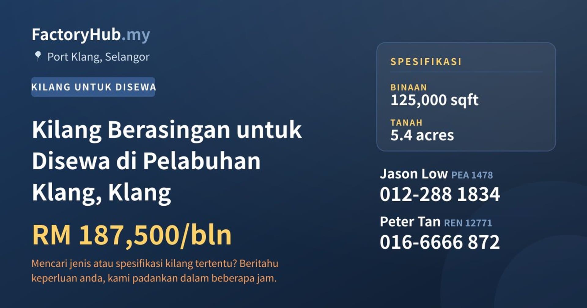 Kilang Berasingan untuk Disewa di Pelabuhan Klang, Klang · Imej hartanah 1/2