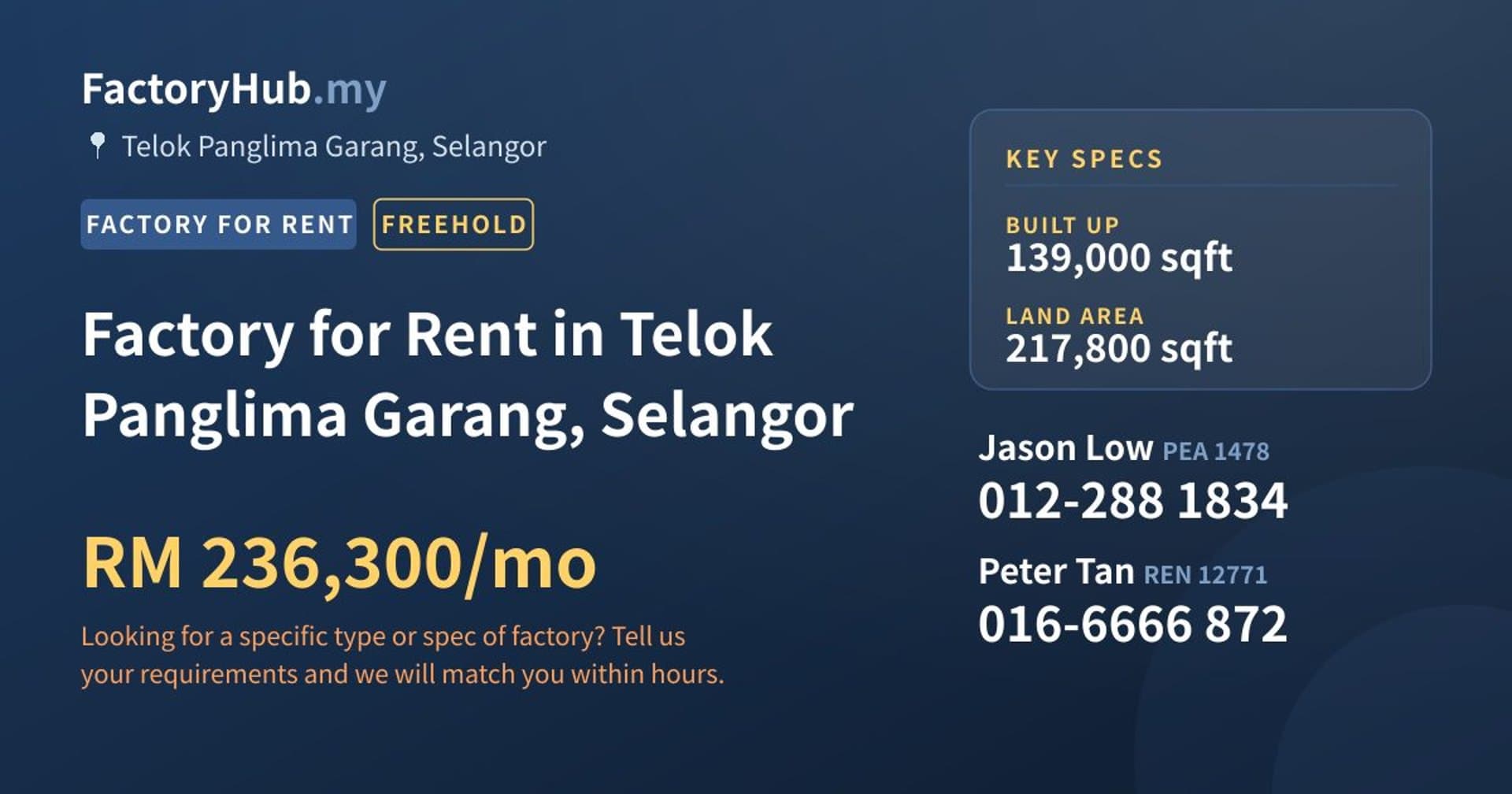 Factory for Rent in Telok Panglima Garang, Selangor - Property image 1 of 2