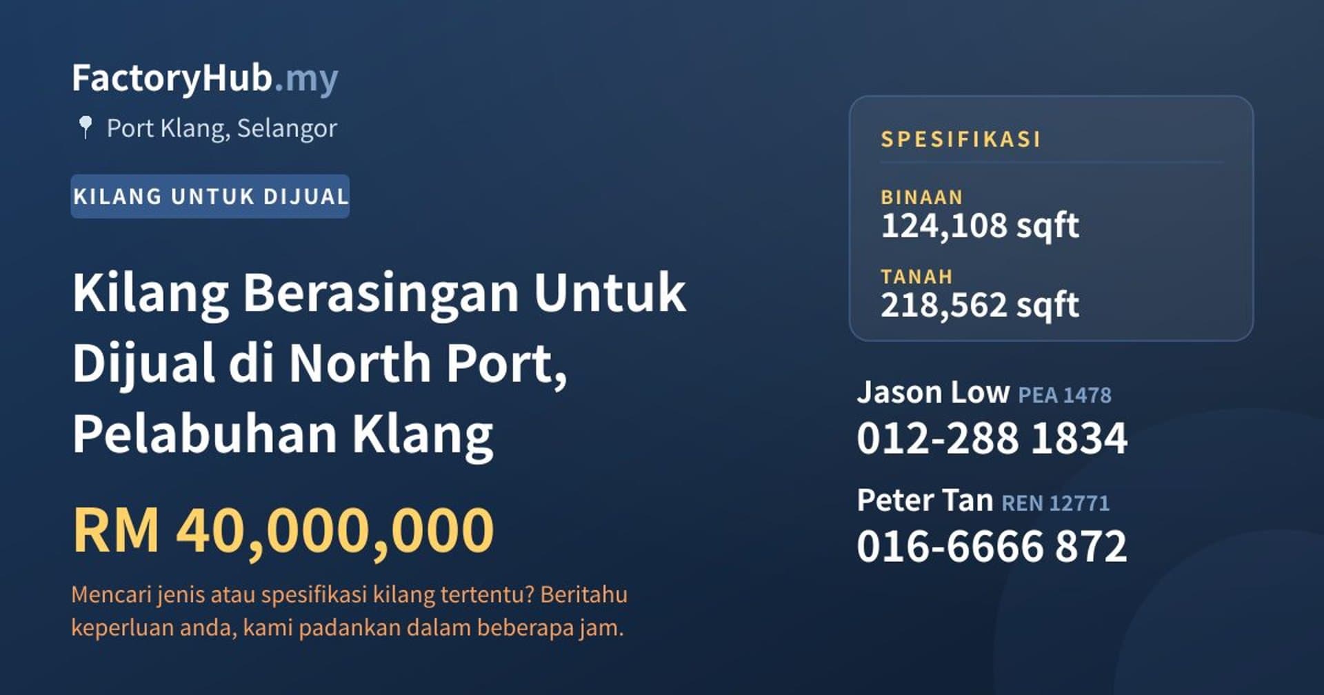 Kilang Berasingan Untuk Dijual di North Port, Pelabuhan Klang · Imej hartanah 1/2