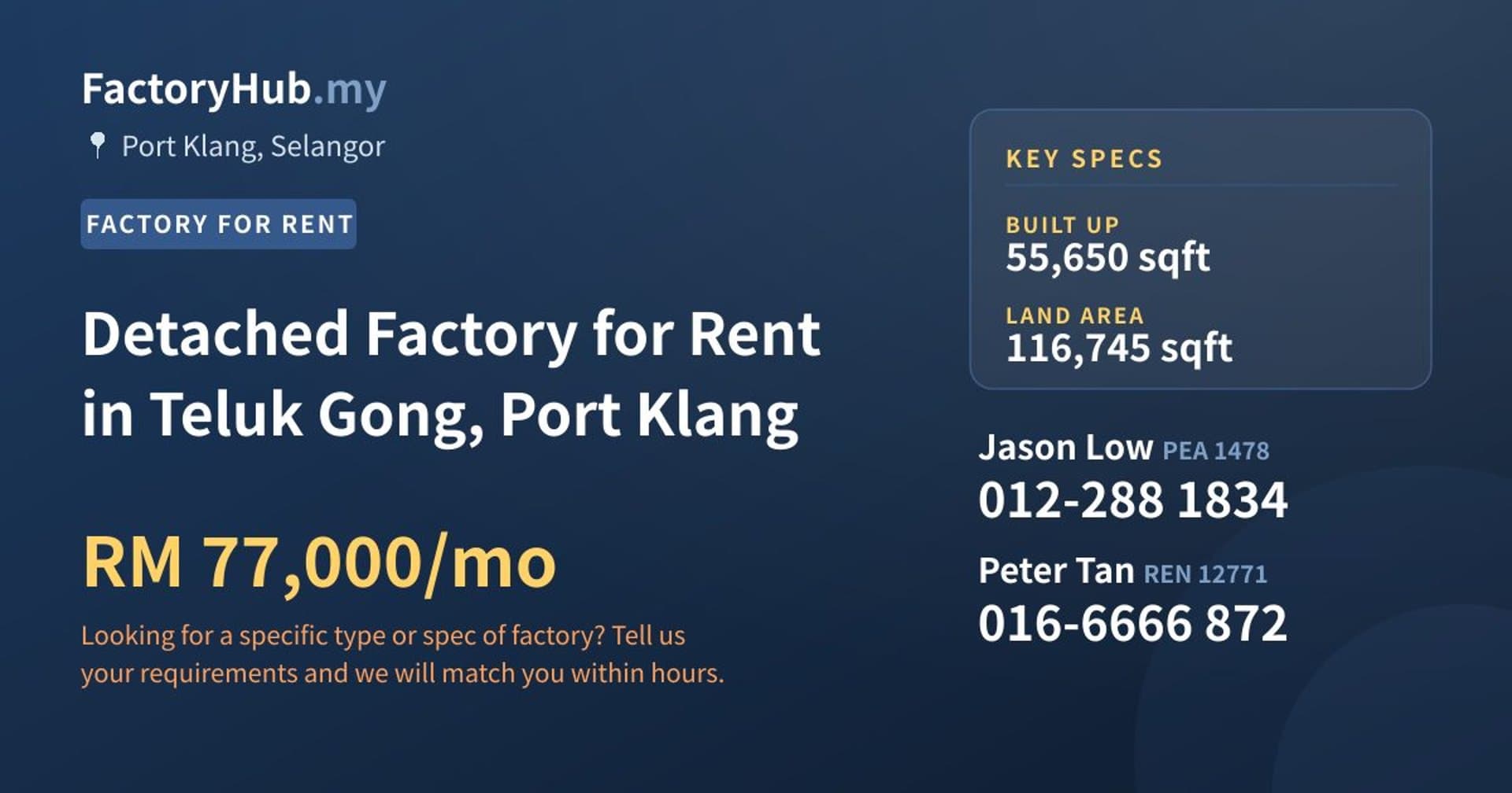 Detached Factory for Rent in Teluk Gong, Port Klang - Property image 1 of 2