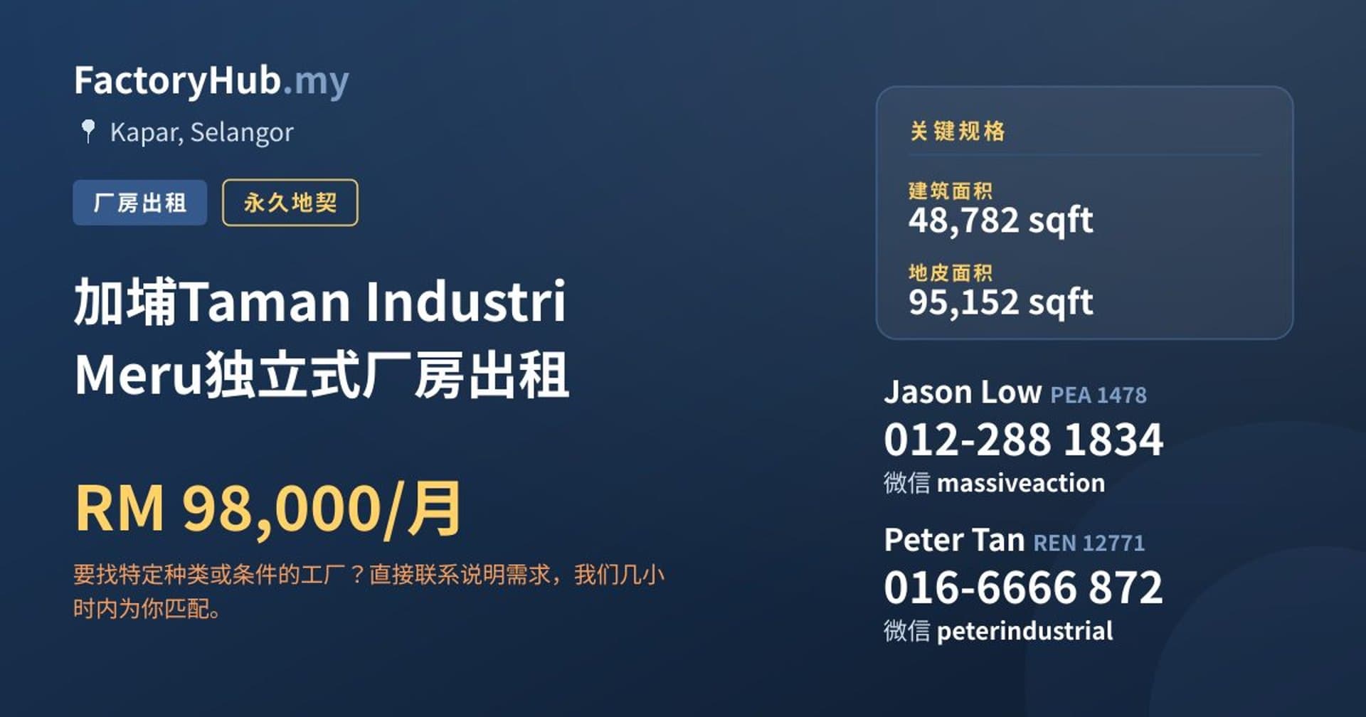 加埔Taman Industri Meru独立式厂房出租 · 房源图片 1/2