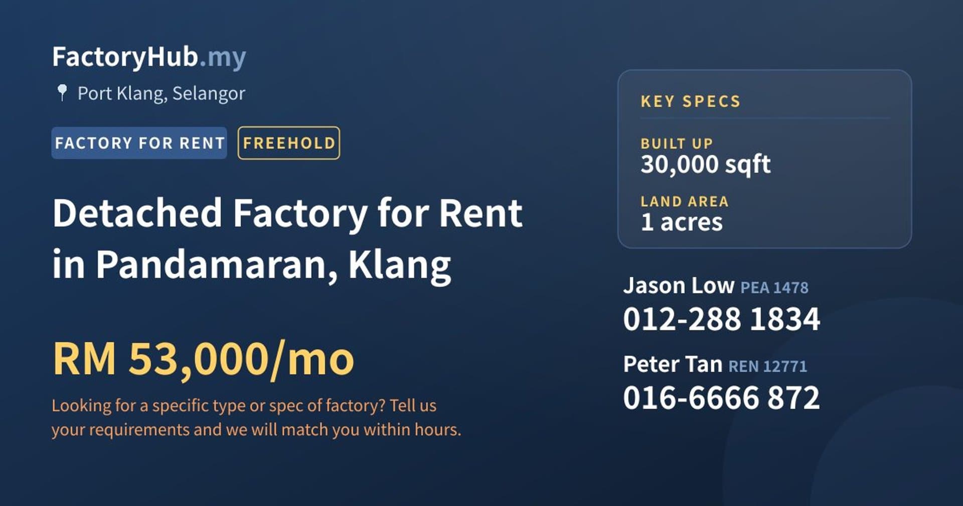 Detached Factory for Rent in Pandamaran, Klang - Property image 1 of 2