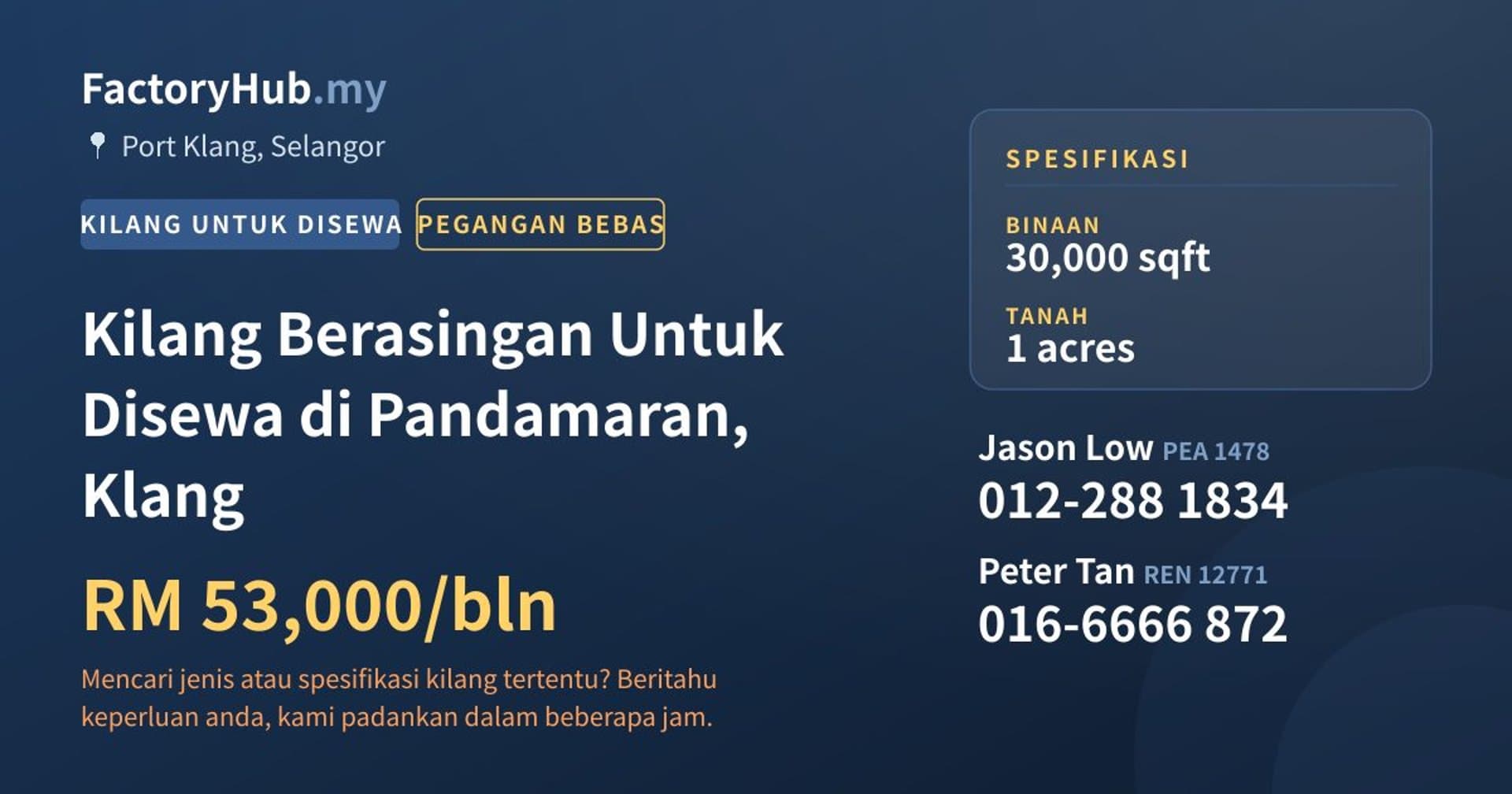 Kilang Berasingan Untuk Disewa di Pandamaran, Klang · Imej hartanah 1/2