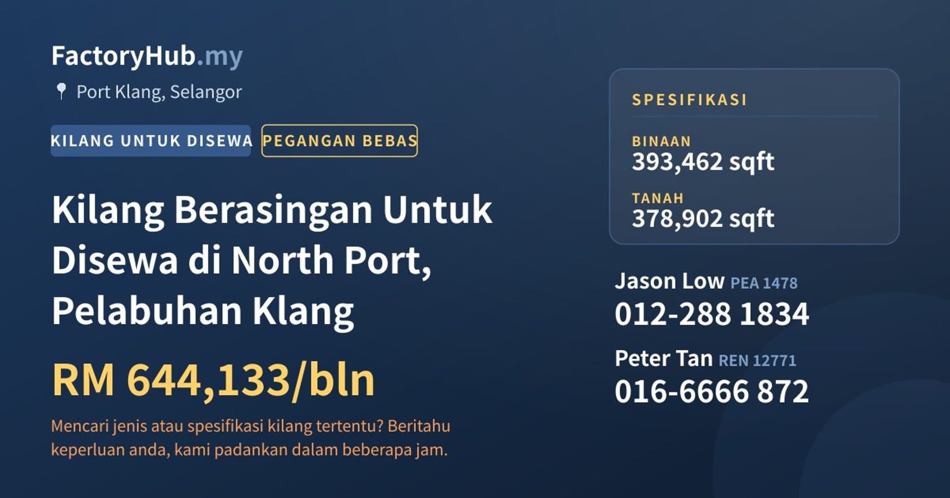 Kilang Berasingan Untuk Disewa di North Port, Pelabuhan Klang · Imej hartanah 1/2
