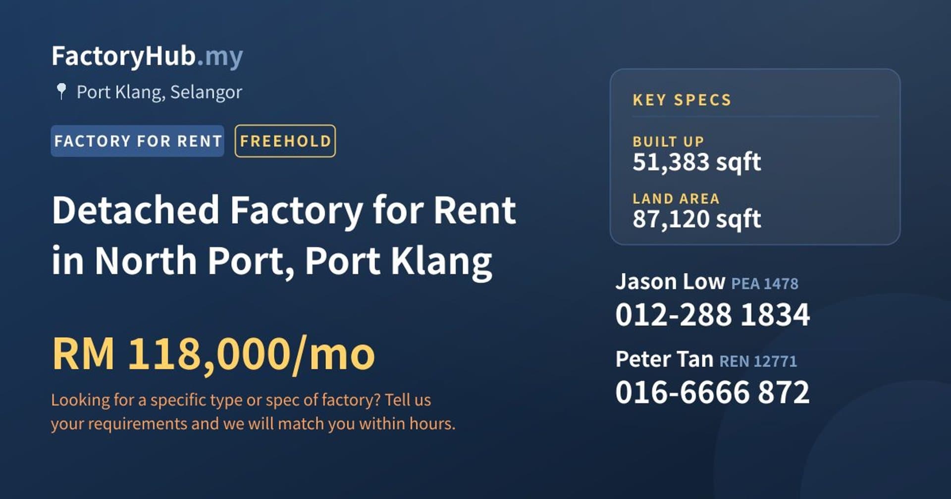 Detached Factory for Rent in North Port, Port Klang - Property image 1 of 2