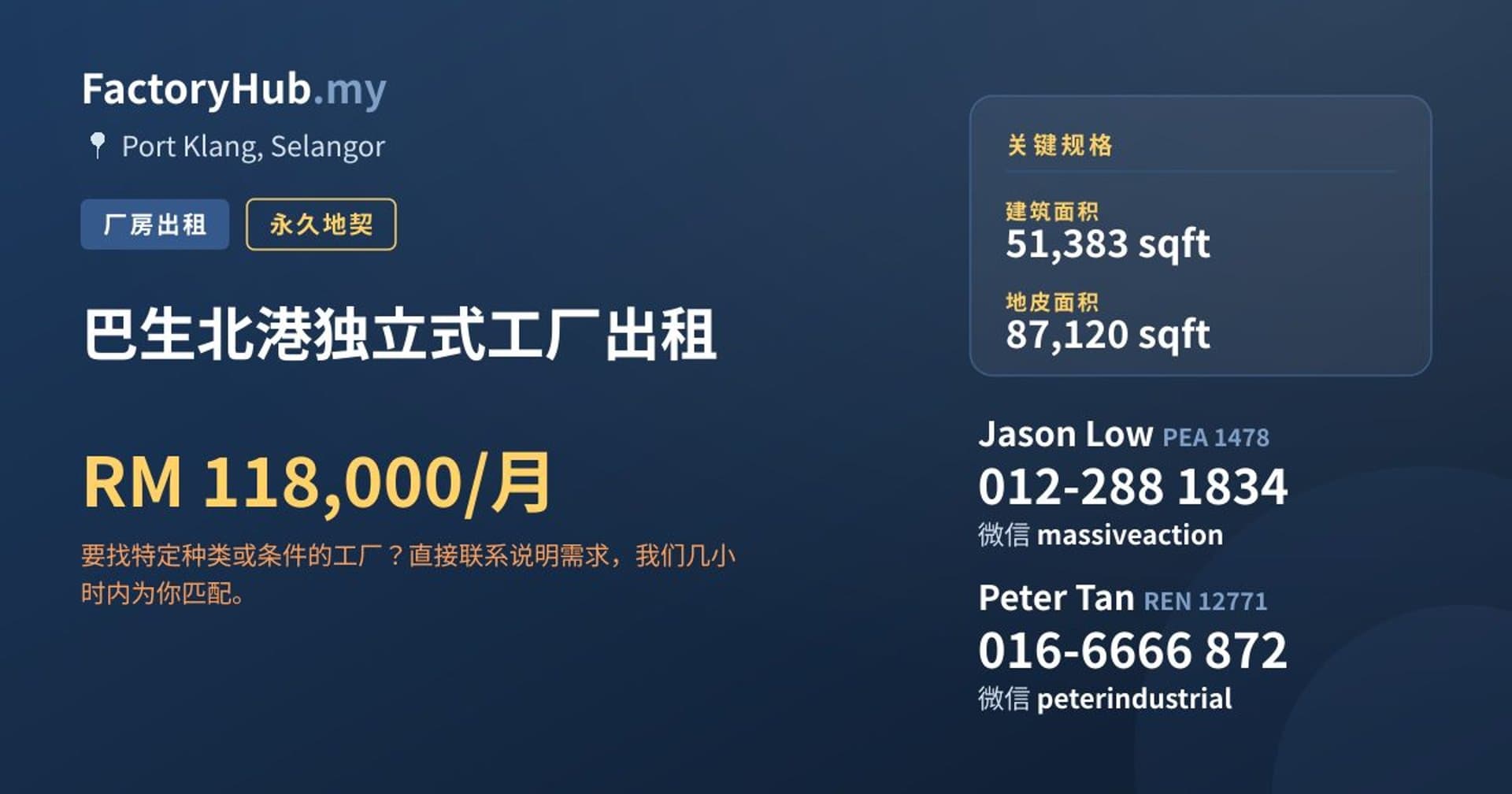 巴生北港独立式工厂出租 · 房源图片 1/2