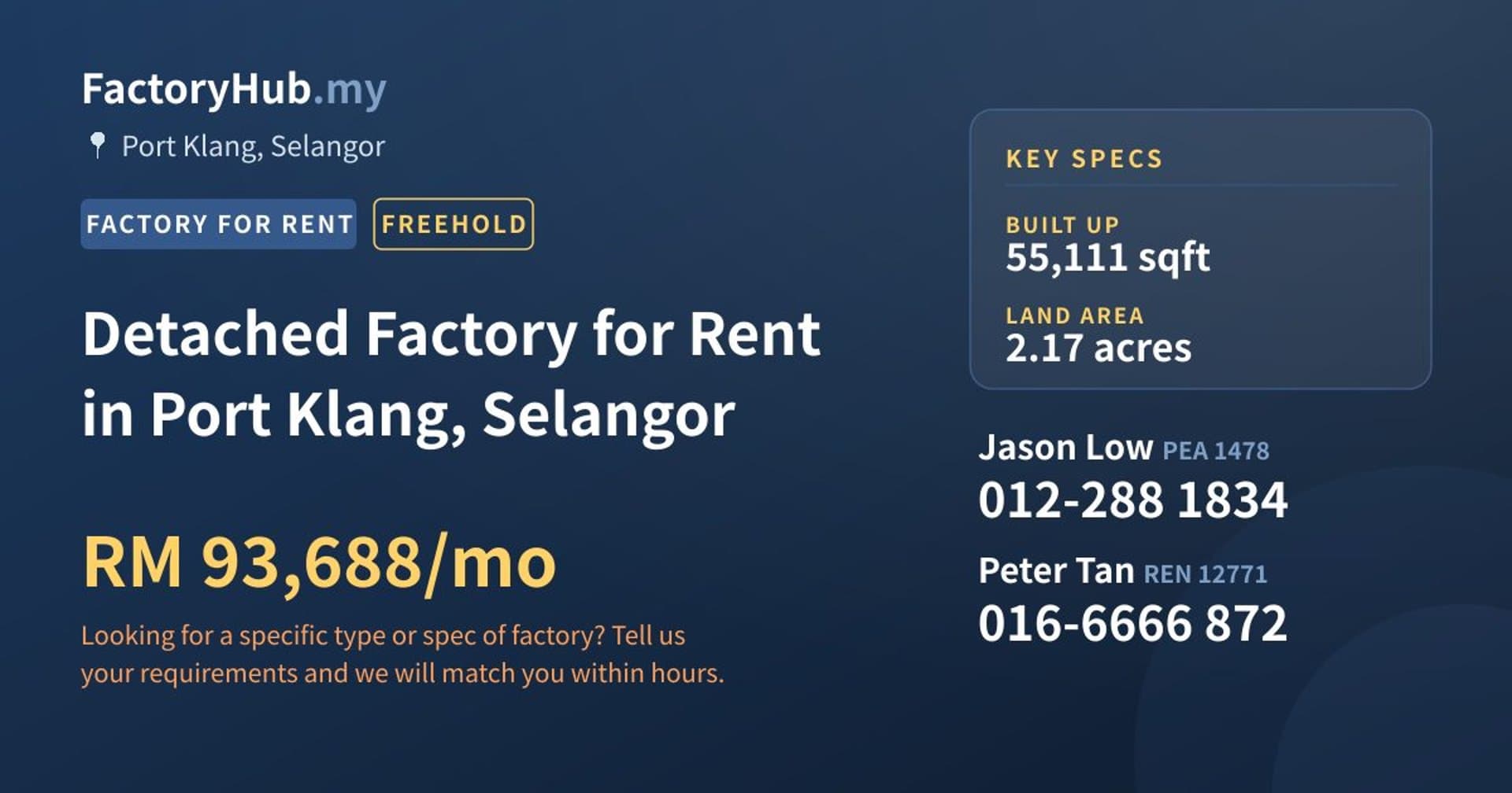 Detached Factory for Rent in Port Klang, Selangor - Property image 1 of 2