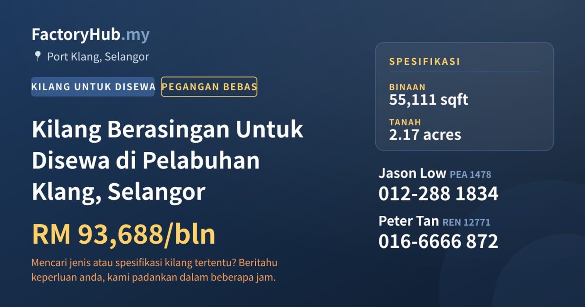 Kilang Berasingan Untuk Disewa di Pelabuhan Klang, Selangor · Imej hartanah 1/2