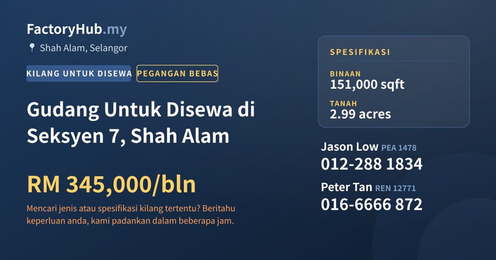 Gudang Untuk Disewa di Seksyen 7, Shah Alam · Imej hartanah 1/2