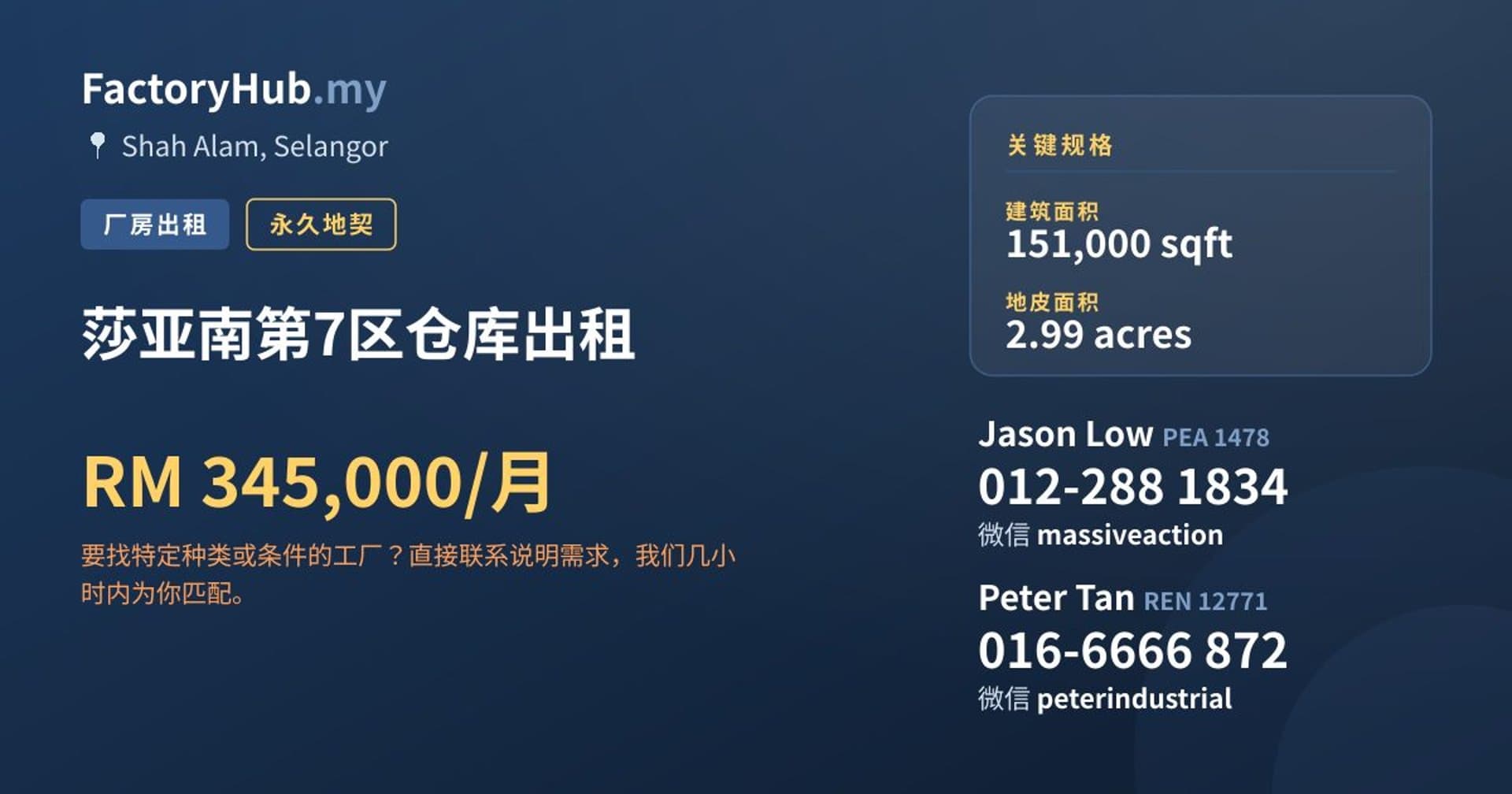 莎亚南第7区仓库出租 · 房源图片 1/2