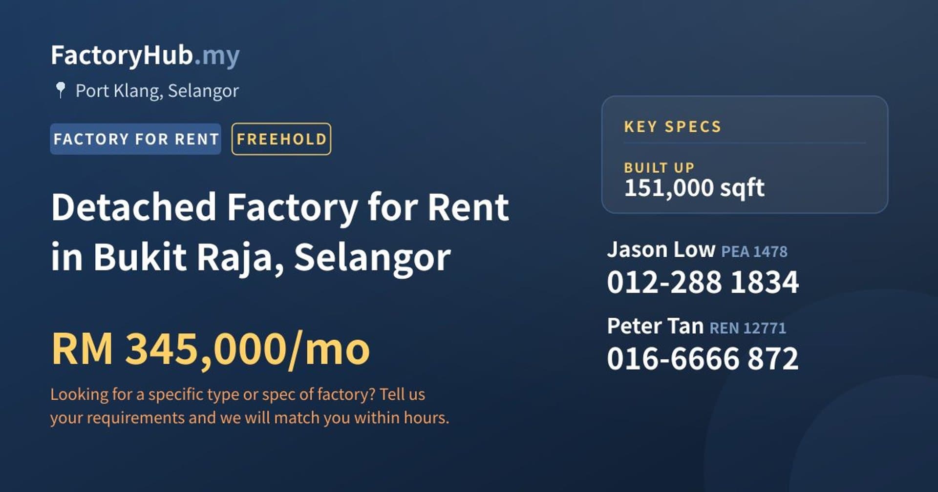 Detached Factory for Rent in Bukit Raja, Selangor - Property image 1 of 2