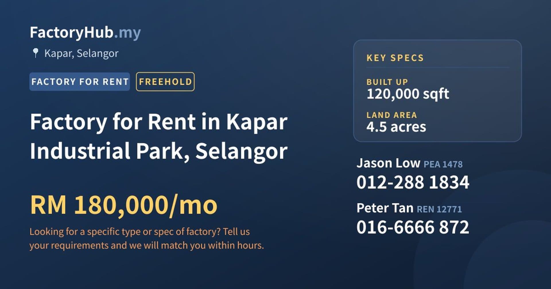 Factory for Rent in Kapar Industrial Park, Selangor - Property image 1 of 2