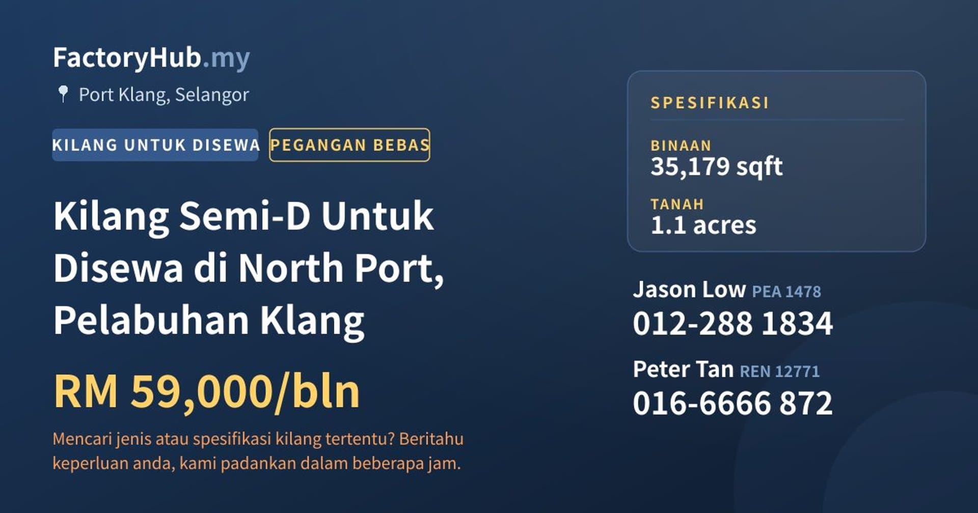 Kilang Semi-D Untuk Disewa di North Port, Pelabuhan Klang · Imej hartanah 1/2