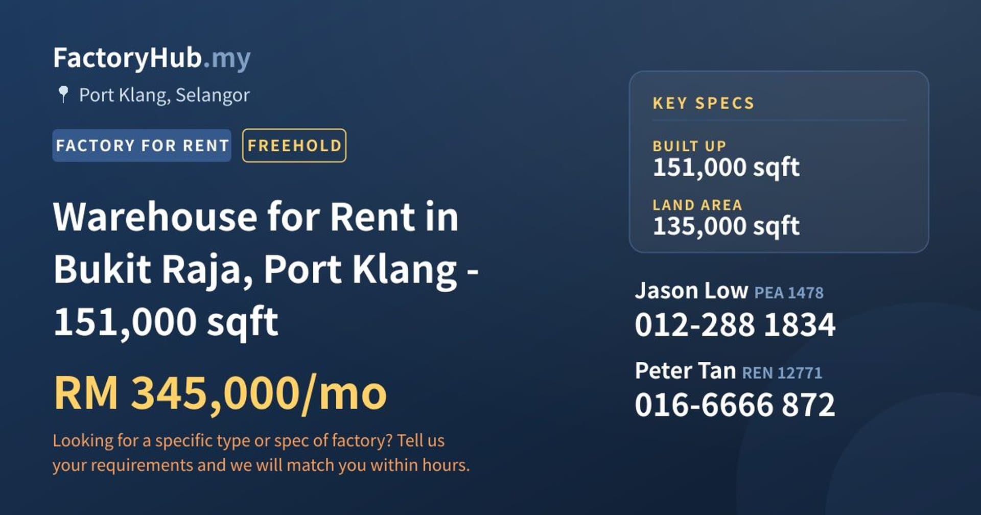 Warehouse for Rent in Bukit Raja, Port Klang - 151,000 sqft - Property image 1 of 2