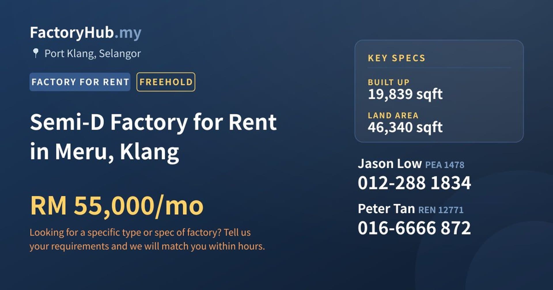 Semi-D Factory for Rent in Meru, Klang - Property image 1 of 2