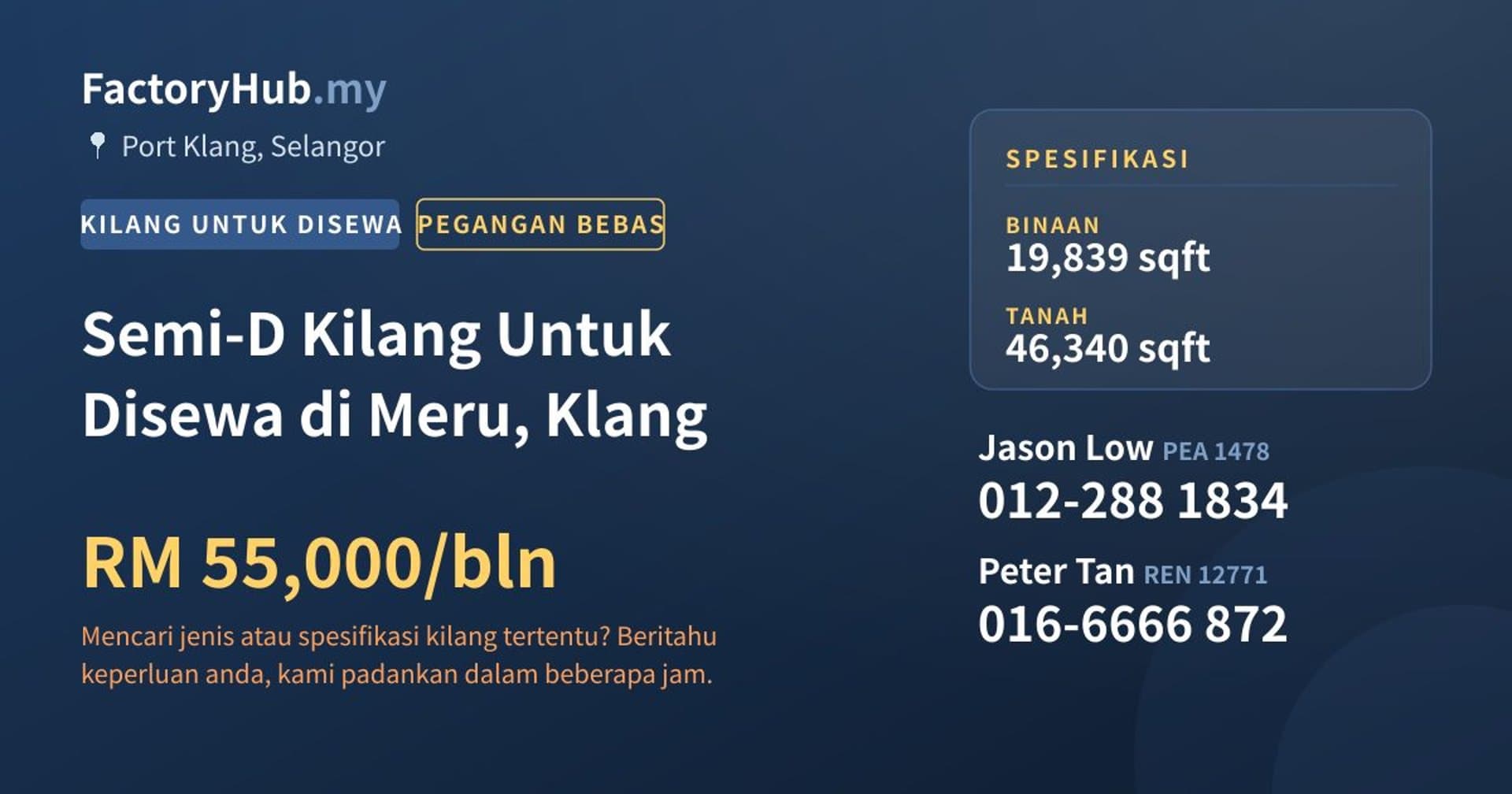 Semi-D Kilang Untuk Disewa di Meru, Klang · Imej hartanah 1/2