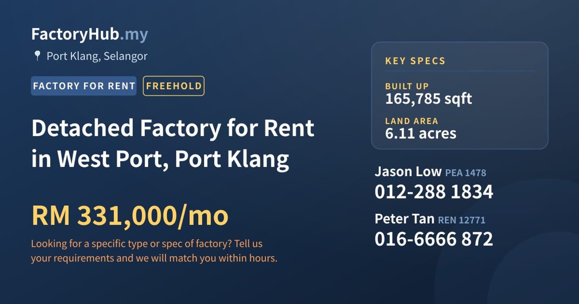 Detached Factory for Rent in West Port, Port Klang - Property image 1 of 2