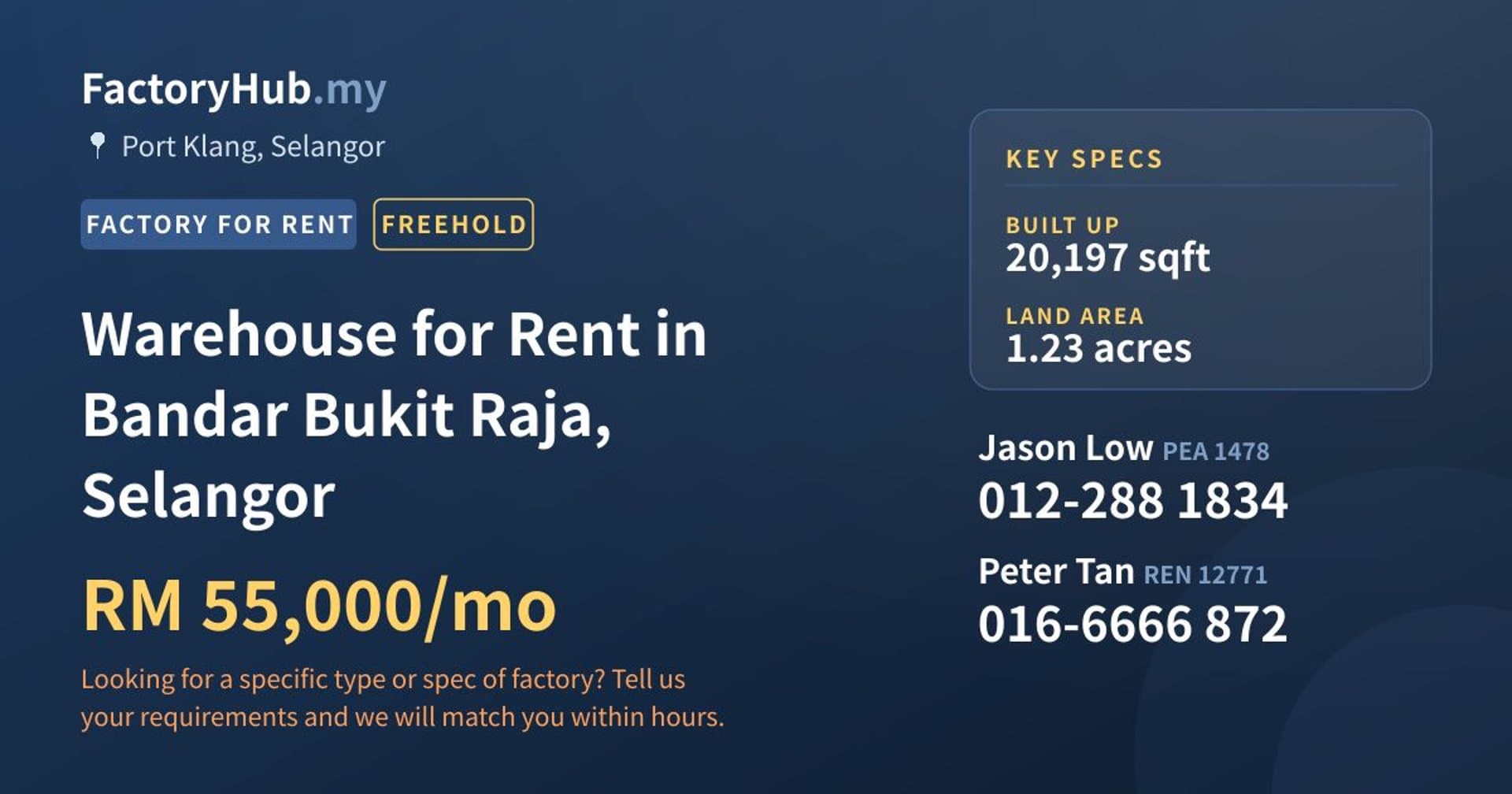 Warehouse for Rent in Bandar Bukit Raja, Selangor - Property image 1 of 2