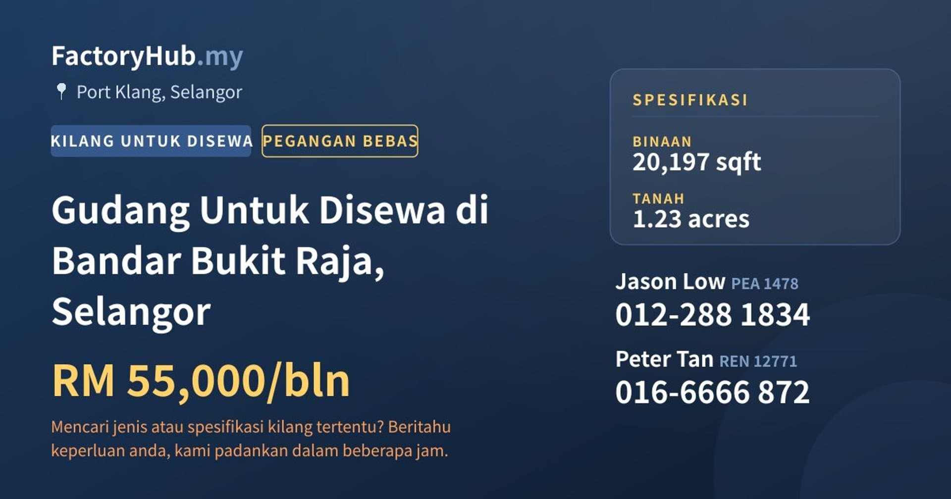 Gudang Untuk Disewa di Bandar Bukit Raja, Selangor · Imej hartanah 1/2