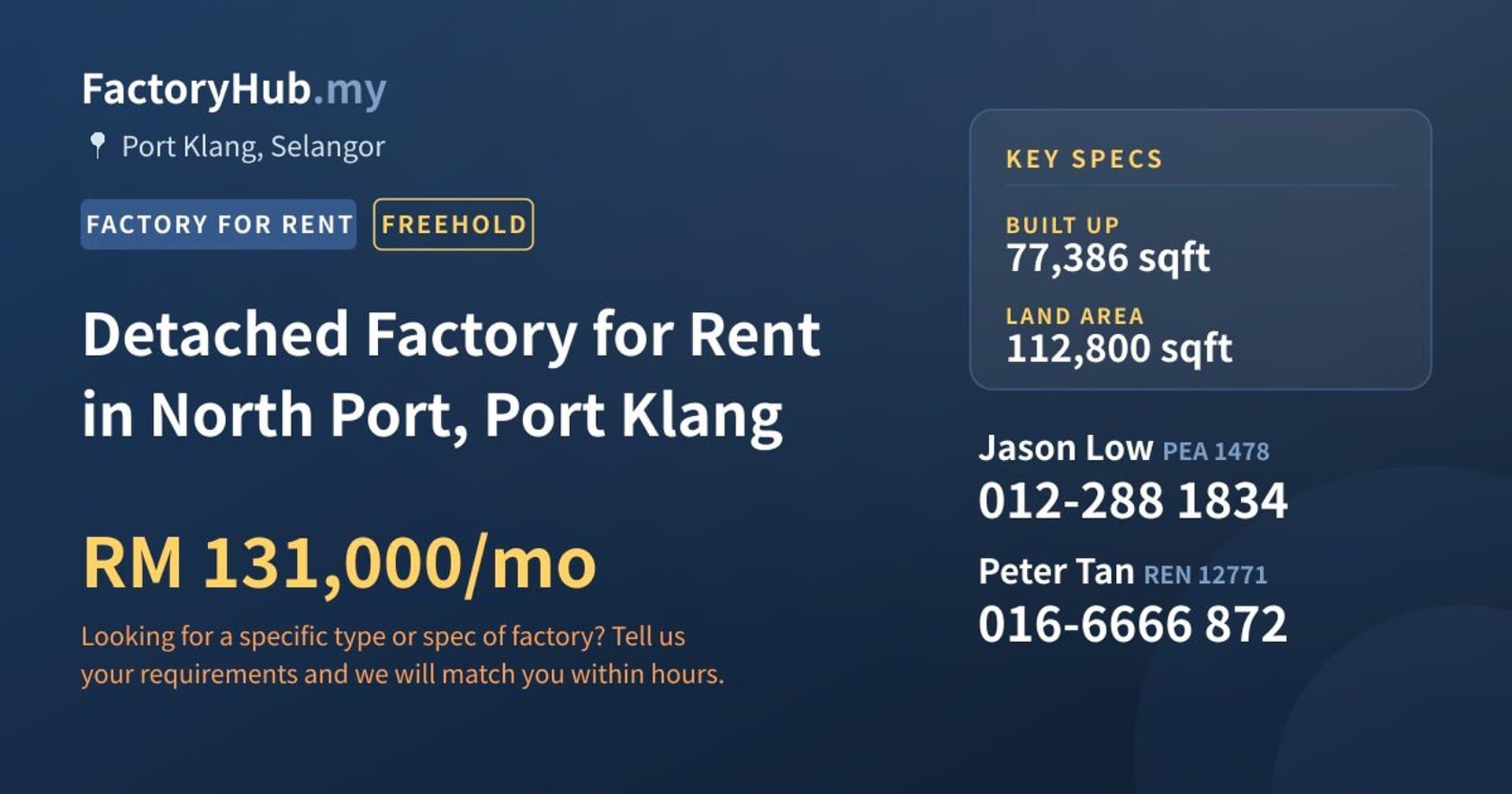 Detached Factory for Rent in North Port, Port Klang - Property image 1 of 2