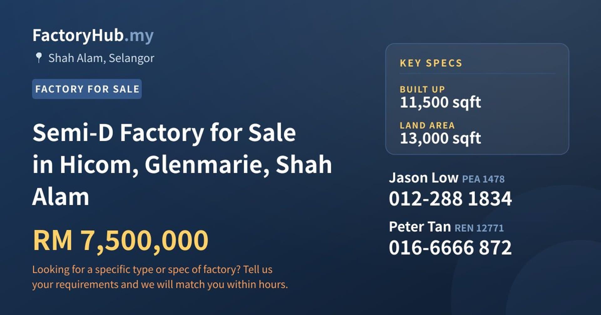 Semi-D Factory for Sale in Hicom, Glenmarie, Shah Alam - Property image 1 of 2