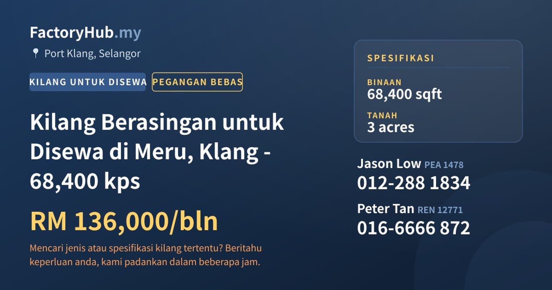 Kilang Berasingan untuk Disewa di Meru, Klang - 68,400 kps · Imej hartanah 1/2