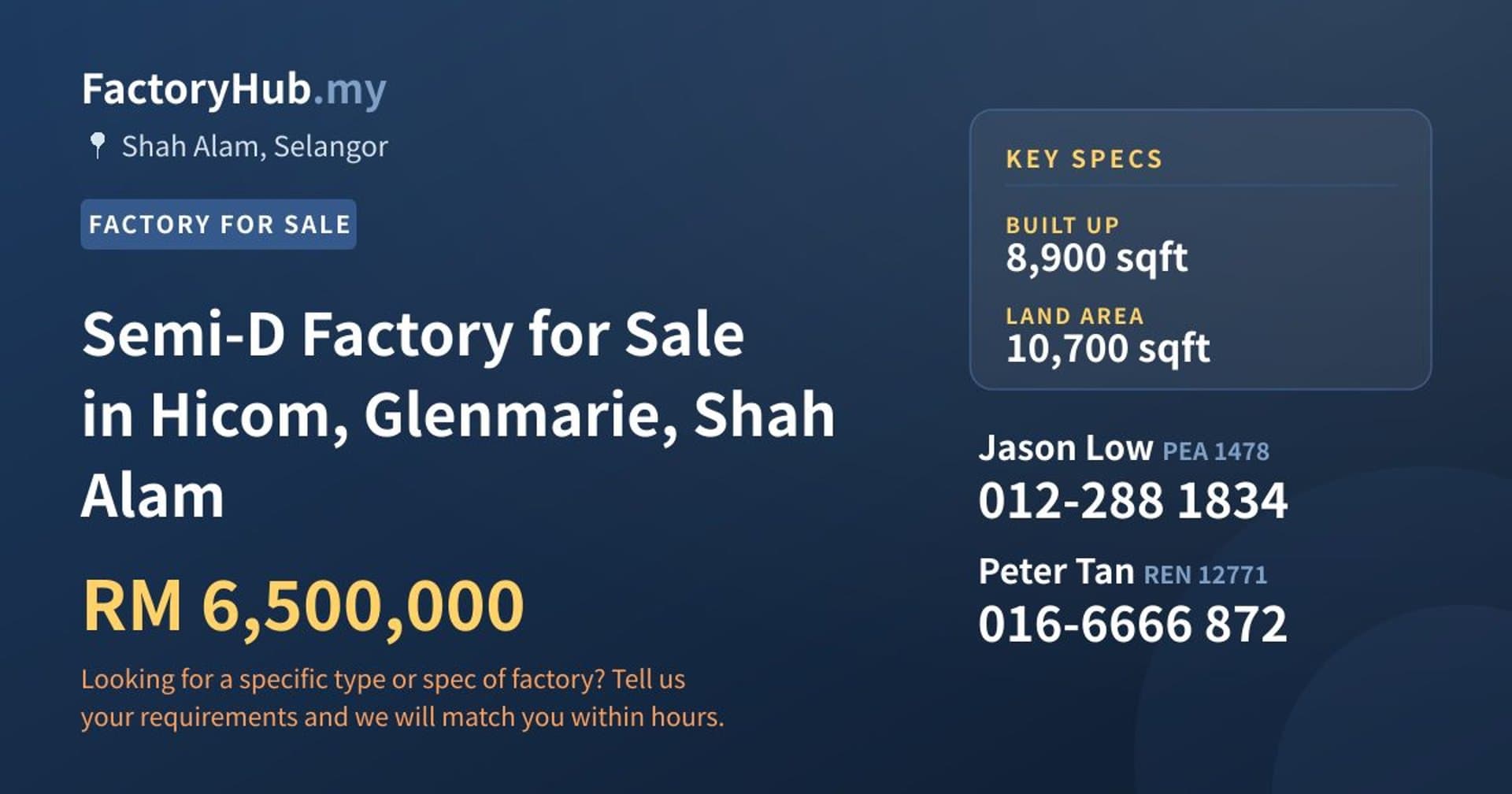 Semi-D Factory for Sale in Hicom, Glenmarie, Shah Alam - Property image 1 of 2
