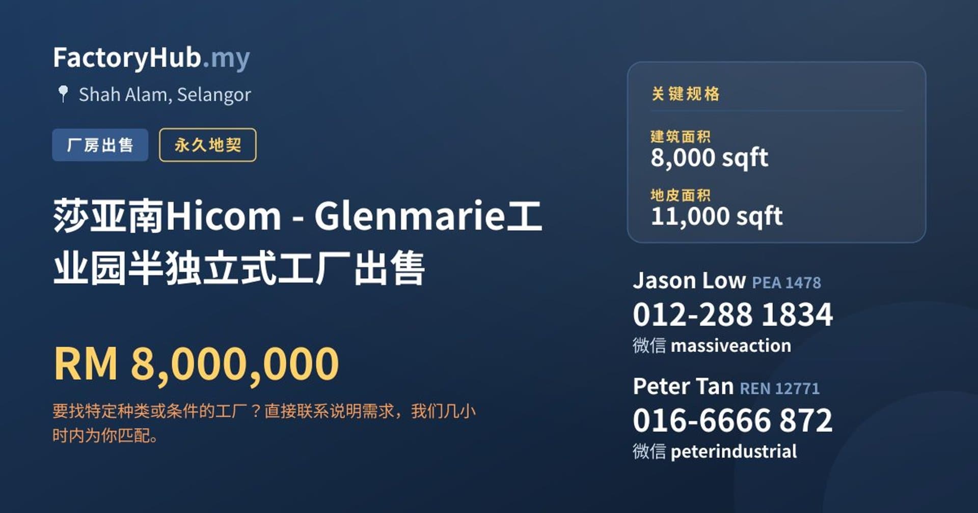 莎亚南Hicom - Glenmarie工业园半独立式工厂出售 · 房源图片 1/2