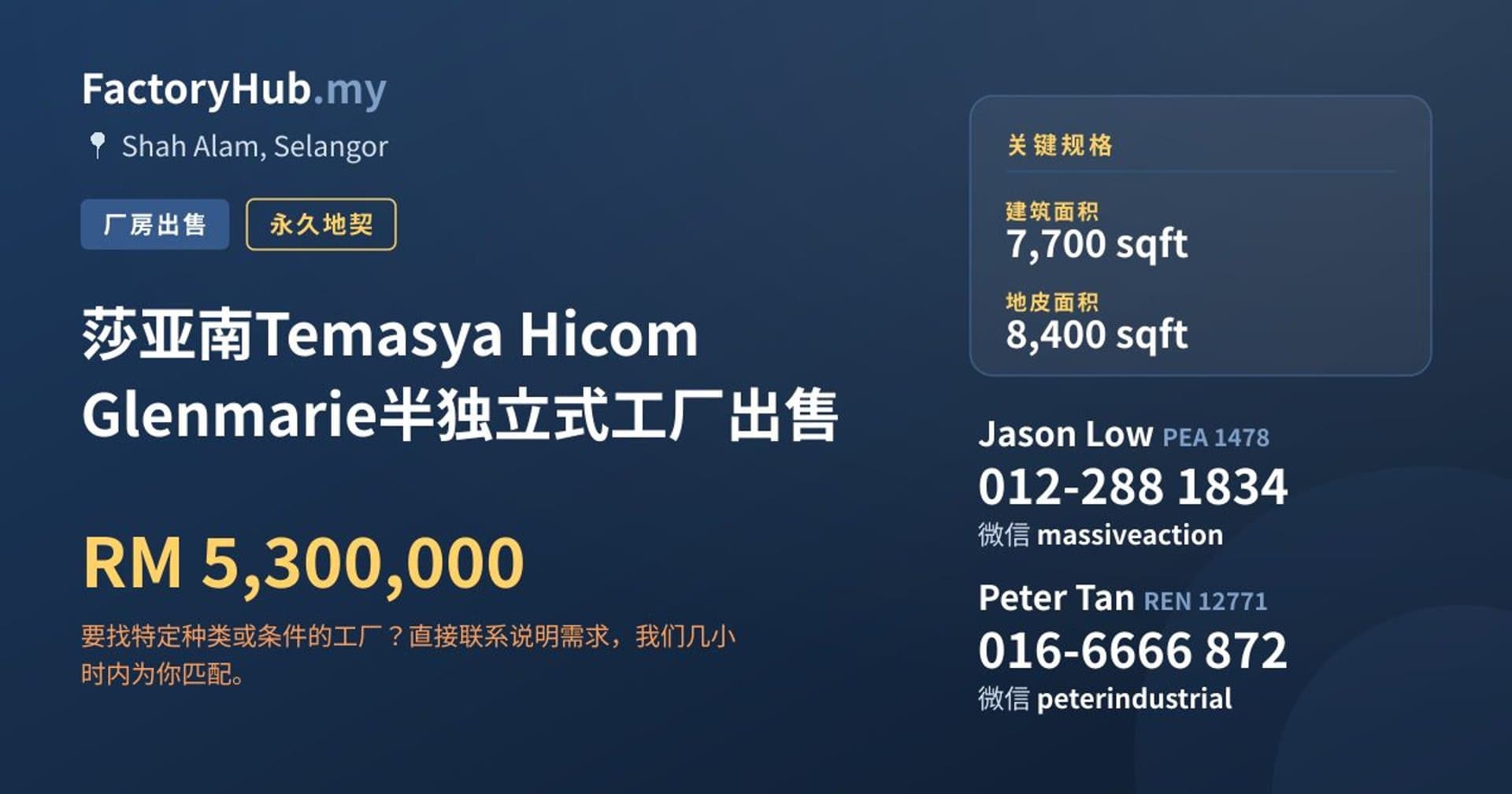 莎亚南Temasya Hicom Glenmarie半独立式工厂出售 · 房源图片 1/2
