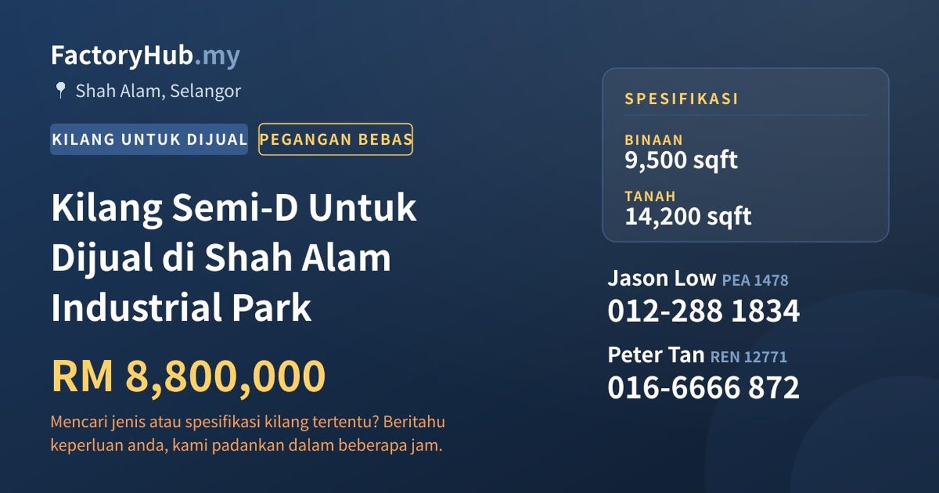 Kilang Semi-D Untuk Dijual di Shah Alam Industrial Park · Imej hartanah 1/2