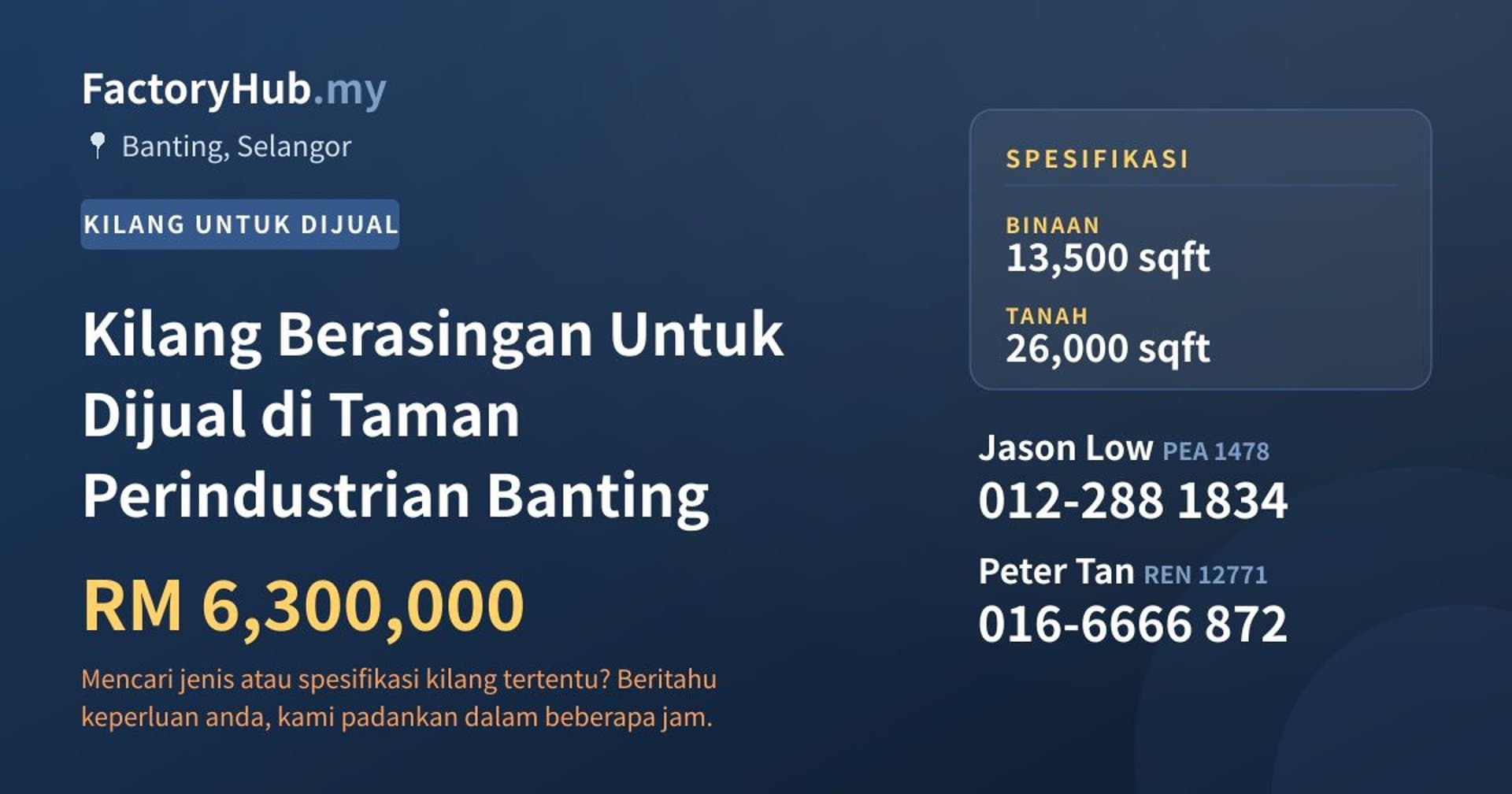 Kilang Berasingan Untuk Dijual di Taman Perindustrian Banting · Imej hartanah 1/2