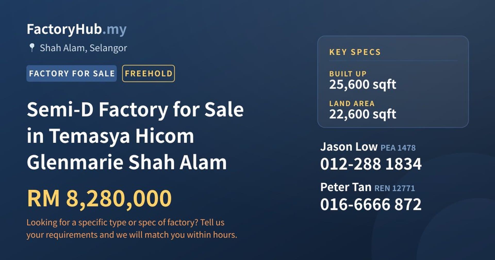 Semi-D Factory for Sale in Temasya Hicom Glenmarie Shah Alam - Property image 1 of 2