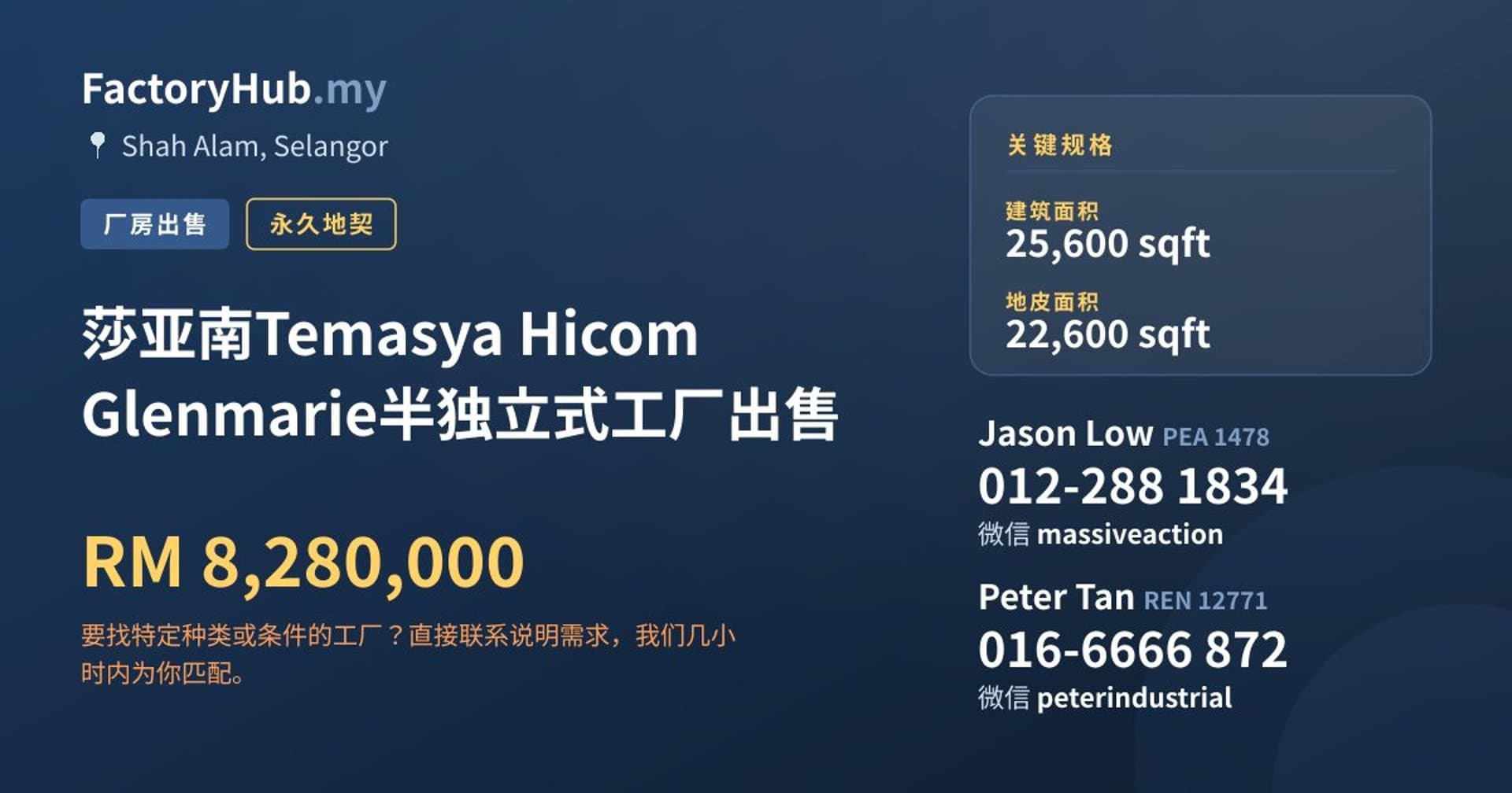 莎亚南Temasya Hicom Glenmarie半独立式工厂出售 · 房源图片 1/2