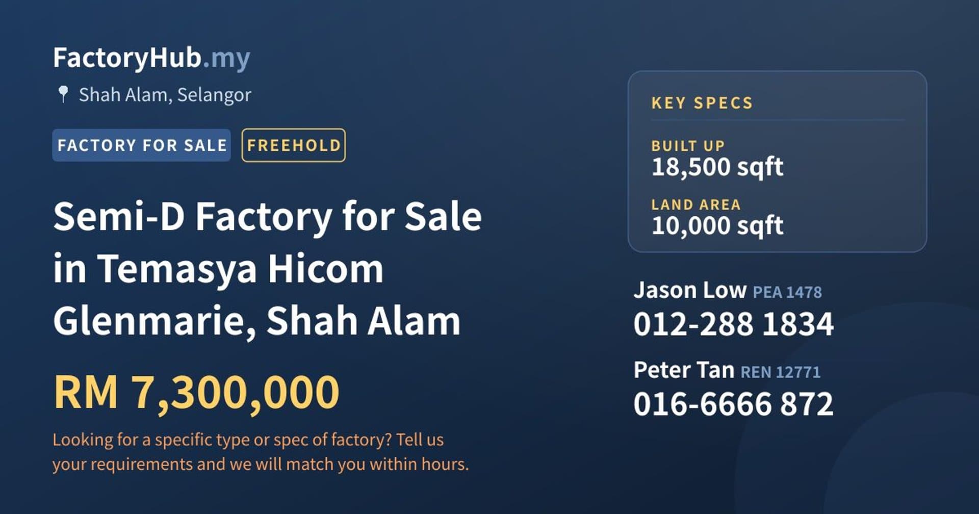 Semi-D Factory for Sale in Temasya Hicom Glenmarie, Shah Alam - Property image 1 of 2