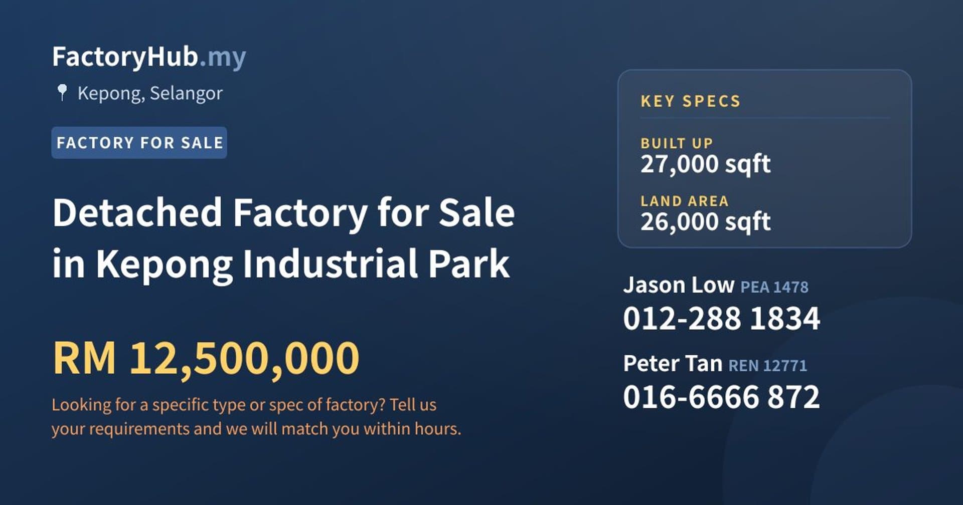 Detached Factory for Sale in Kepong Industrial Park - Property image 1 of 2