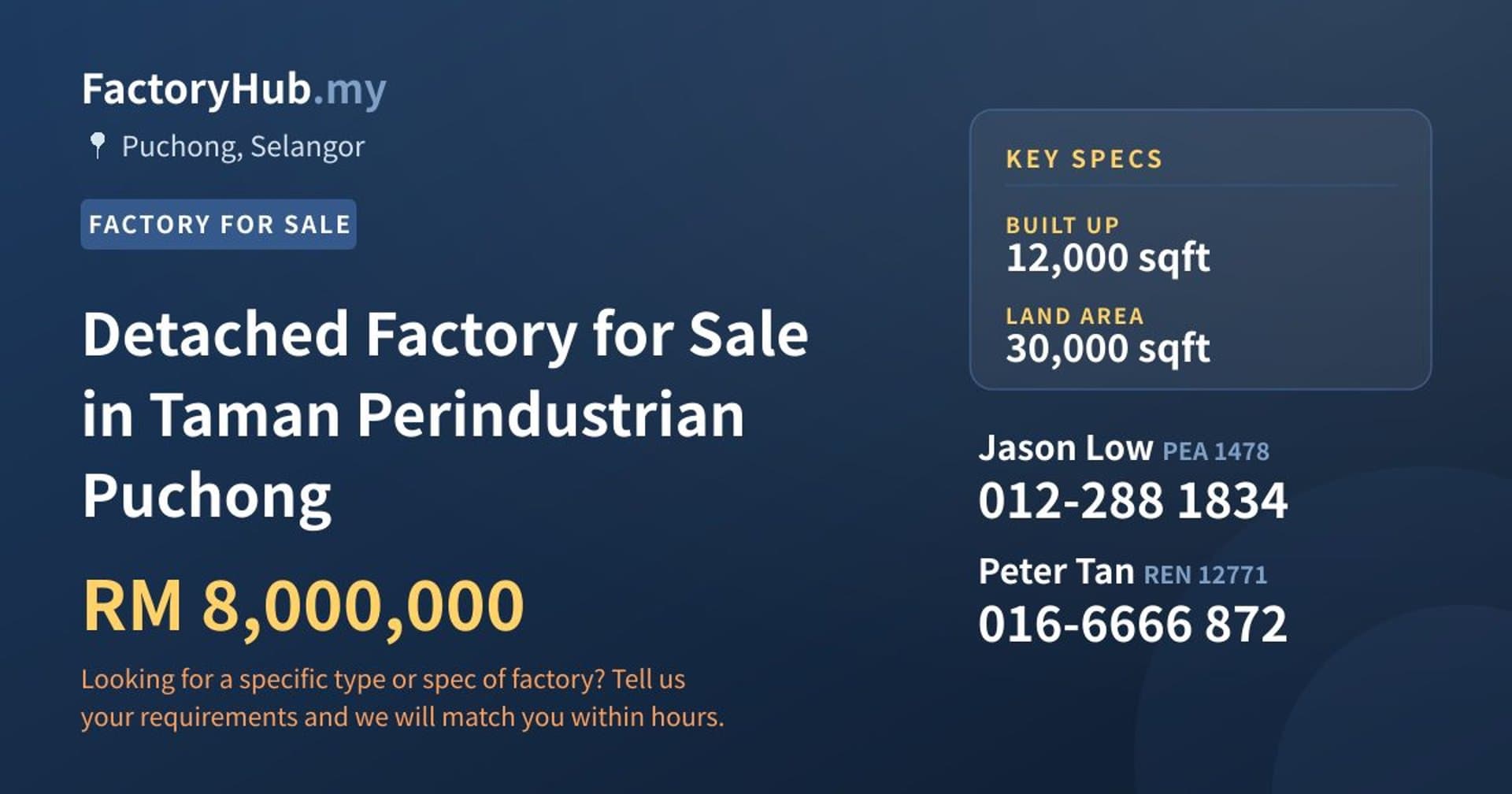 Detached Factory for Sale in Taman Perindustrian Puchong - Property image 1 of 2