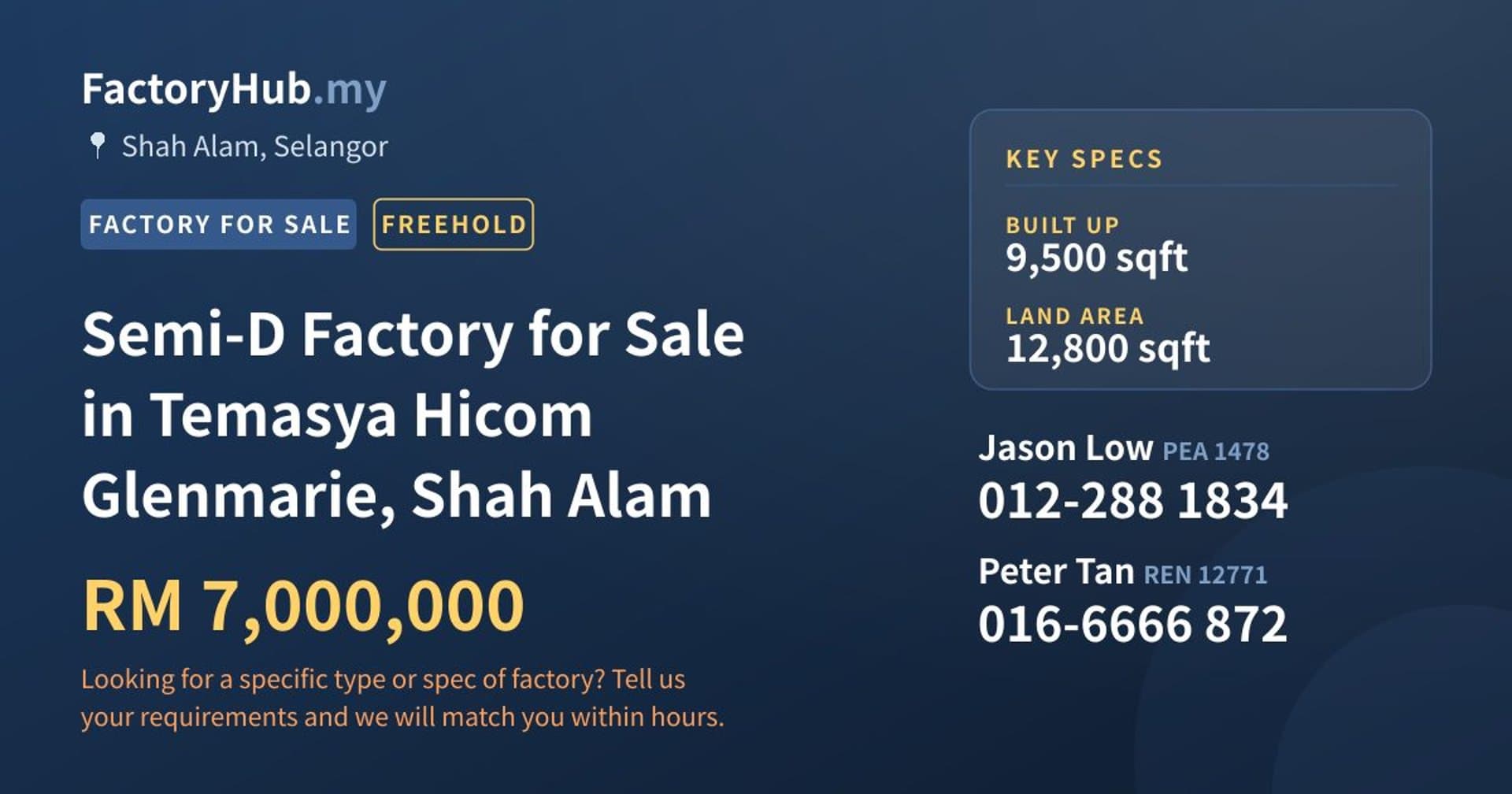 Semi-D Factory for Sale in Temasya Hicom Glenmarie, Shah Alam - Property image 1 of 2