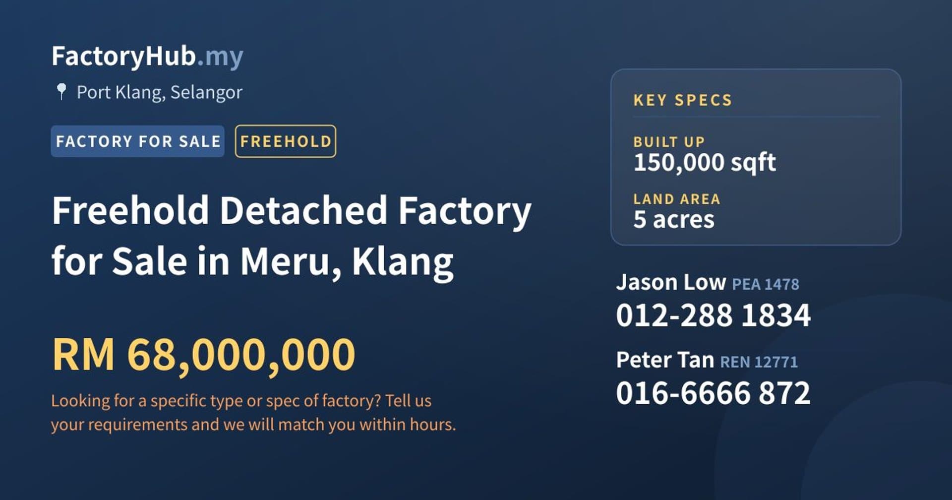 Freehold Detached Factory for Sale in Meru, Klang - Property image 1 of 2