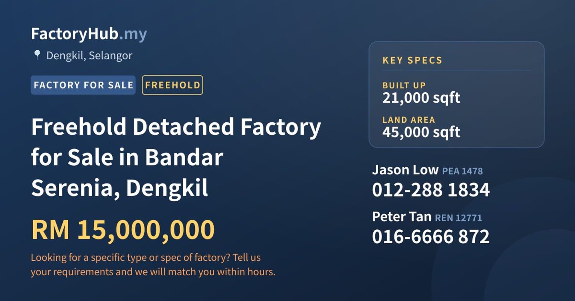 Freehold Detached Factory for Sale in Bandar Serenia, Dengkil - Property image 1 of 2